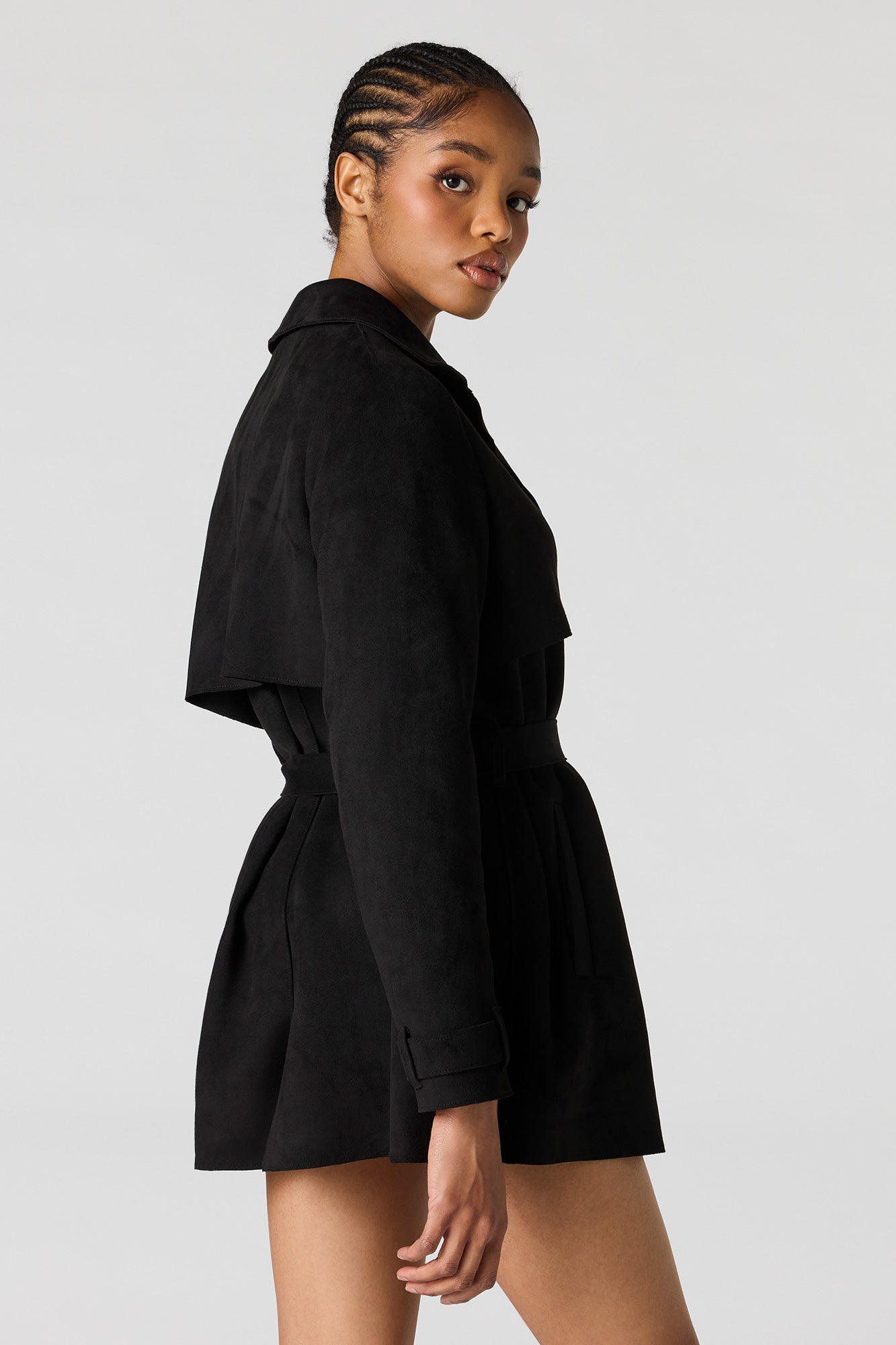 Faux Suede Midi Trench Coat