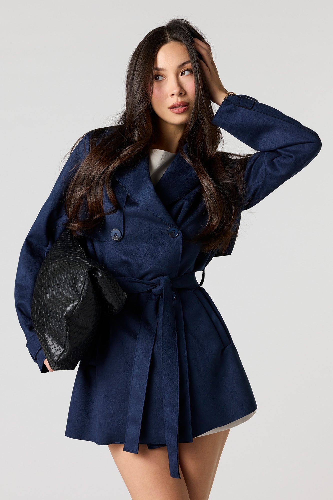 Faux Suede Midi Trench Coat