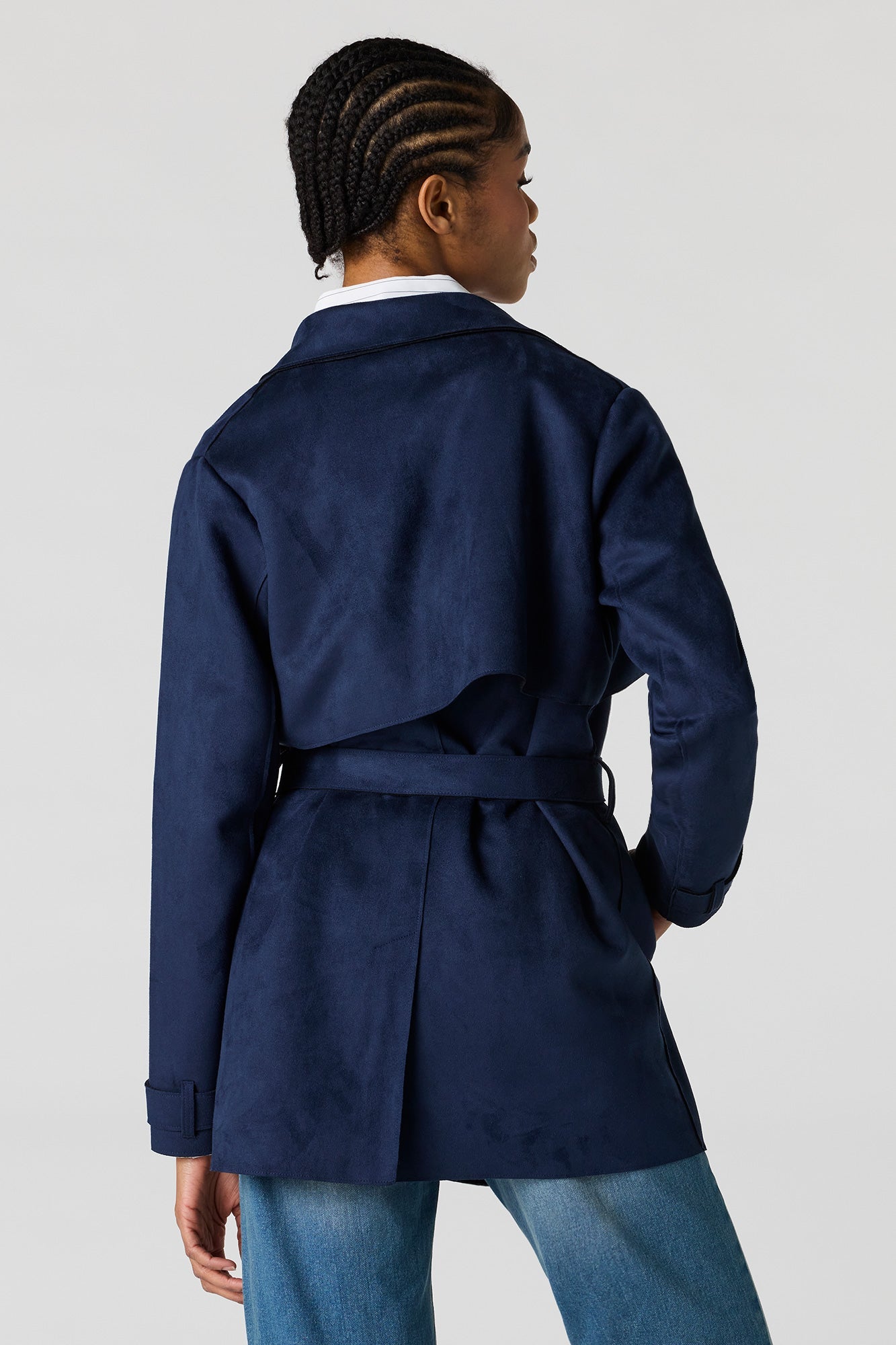 Faux Suede Midi Trench Coat
