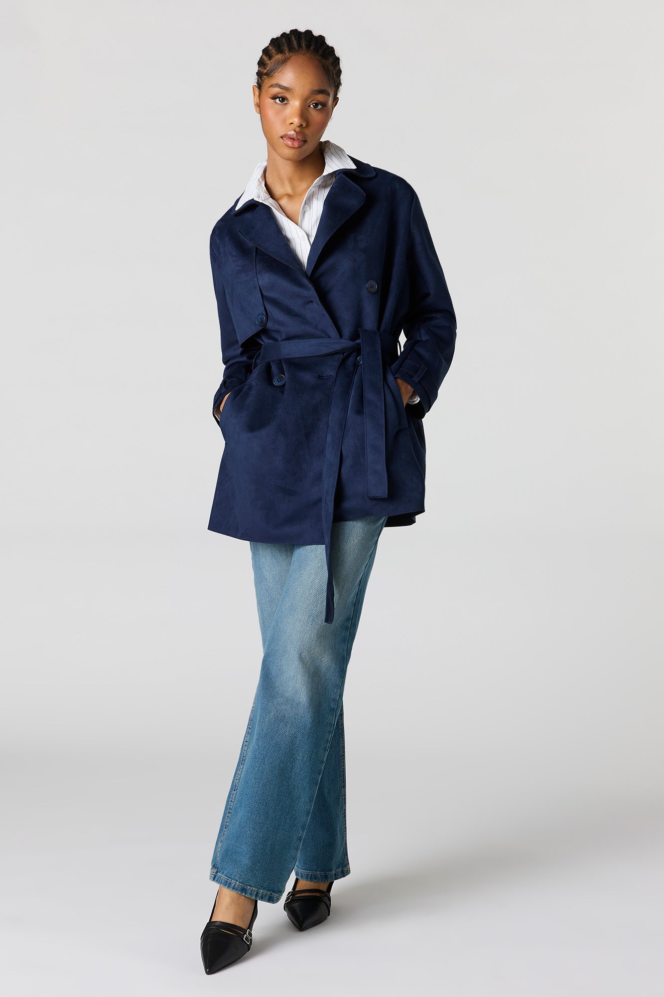Faux Suede Midi Trench Coat