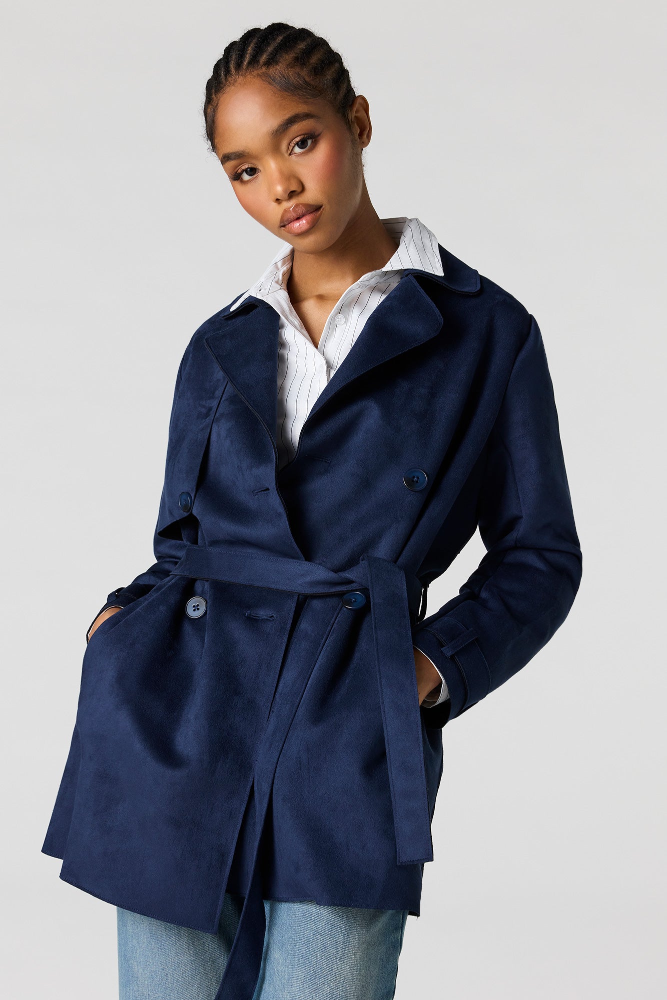 Faux Suede Midi Trench Coat