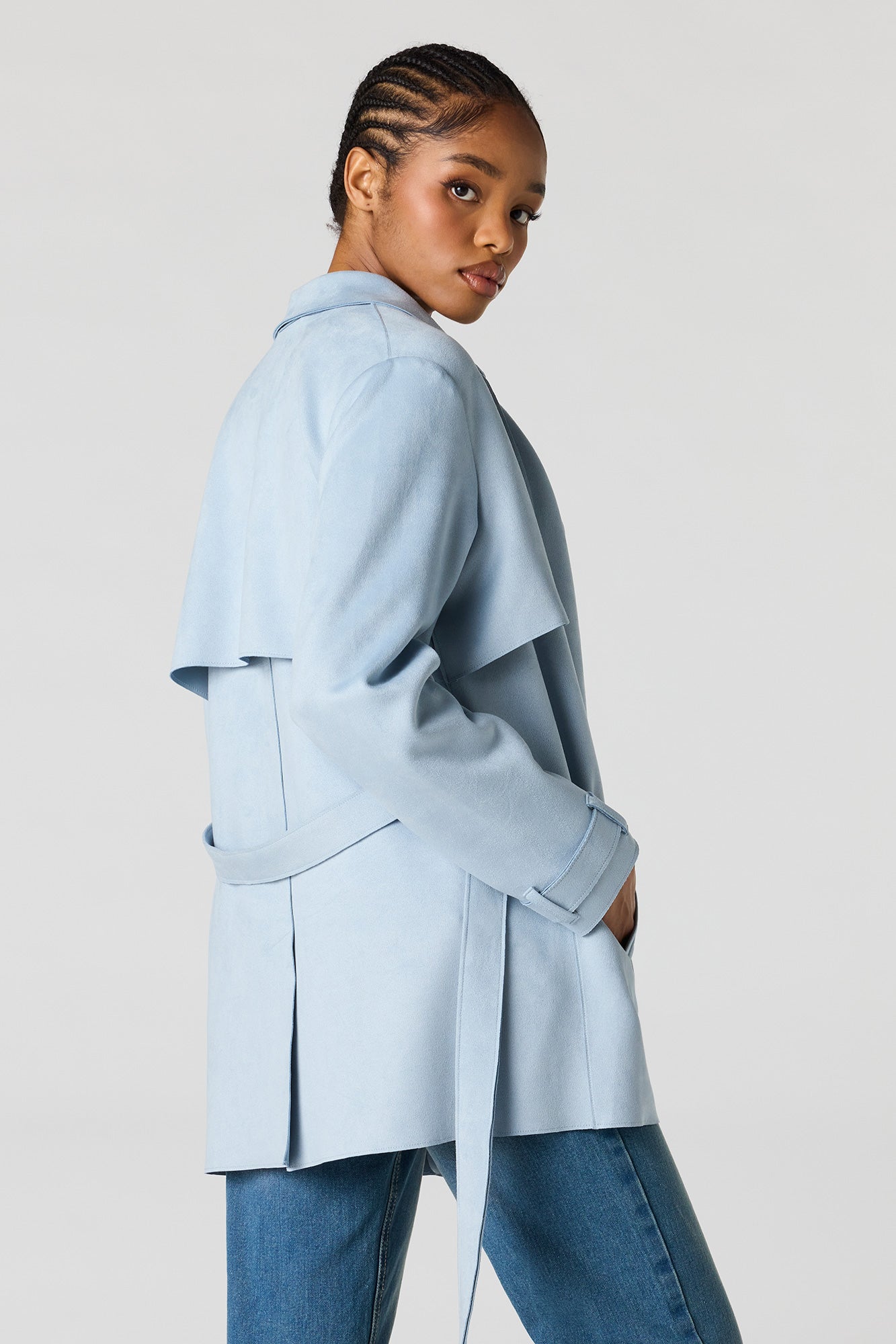 Faux Suede Midi Trench Coat
