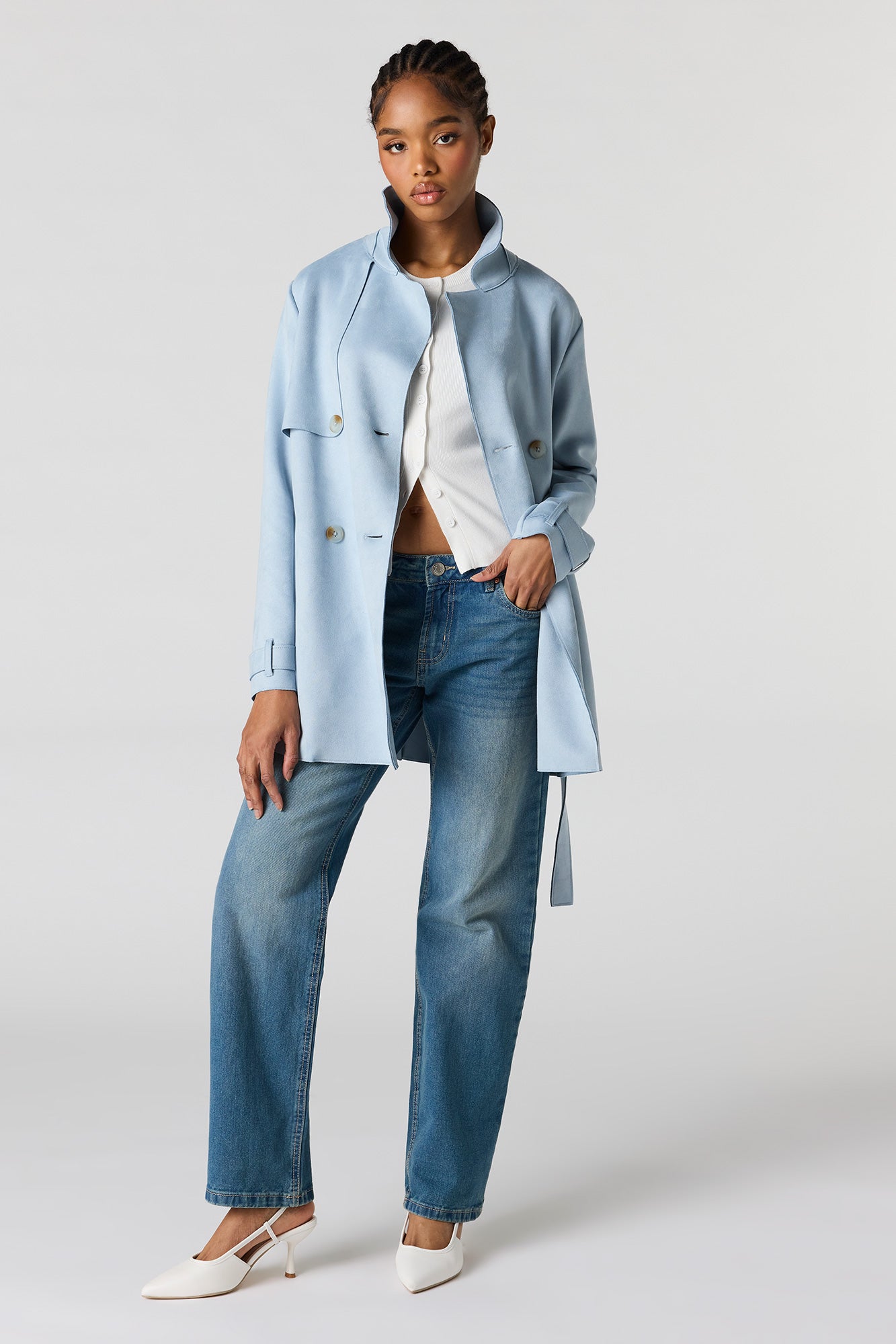 Faux Suede Midi Trench Coat