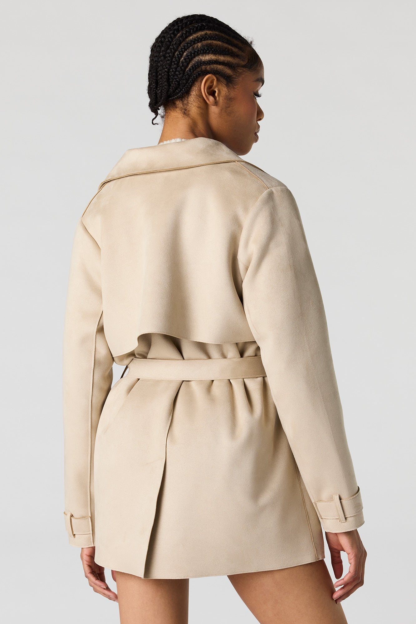 Faux Suede Midi Trench Coat