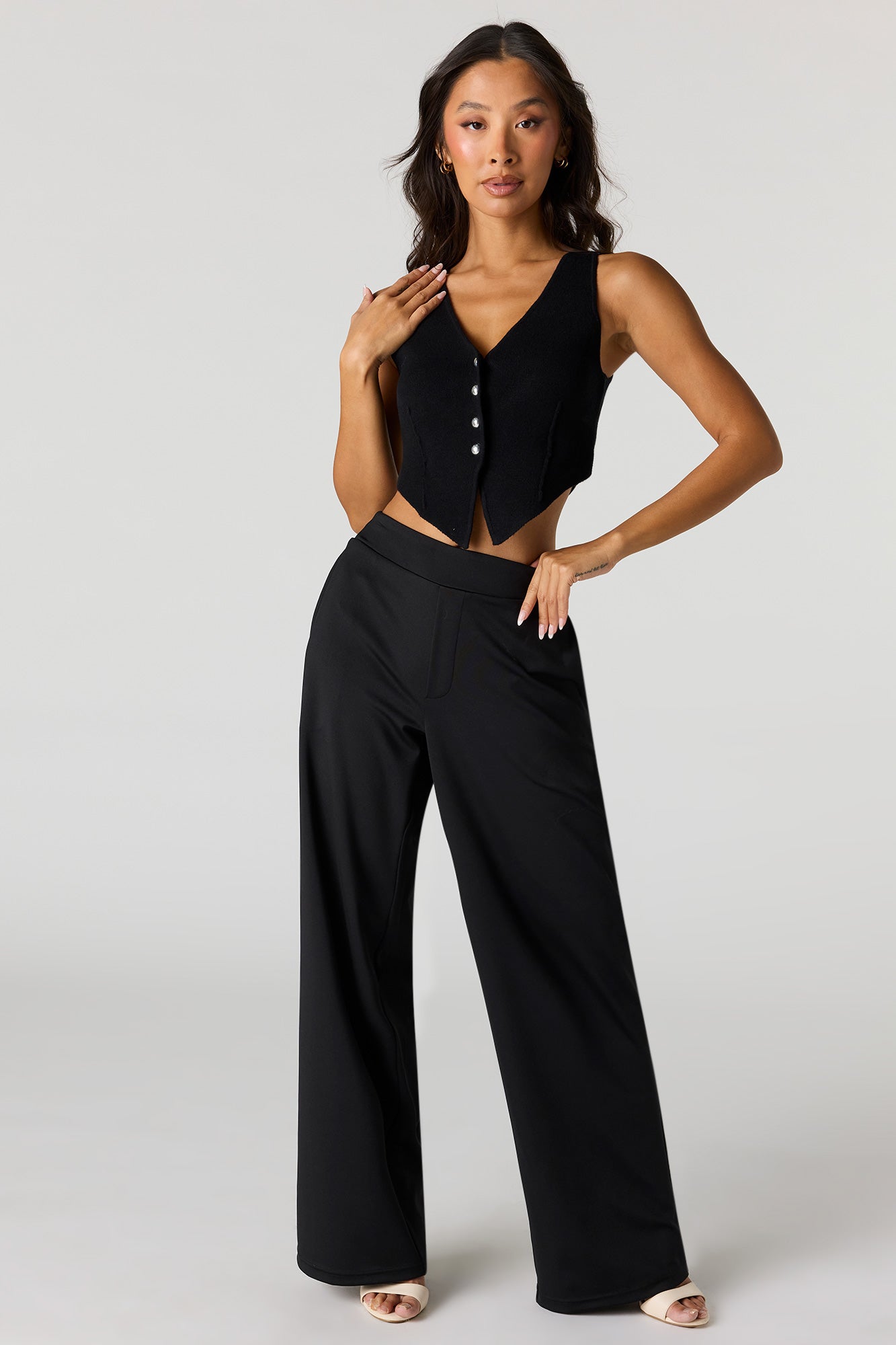 V-Neck Button Front Knit Vest
