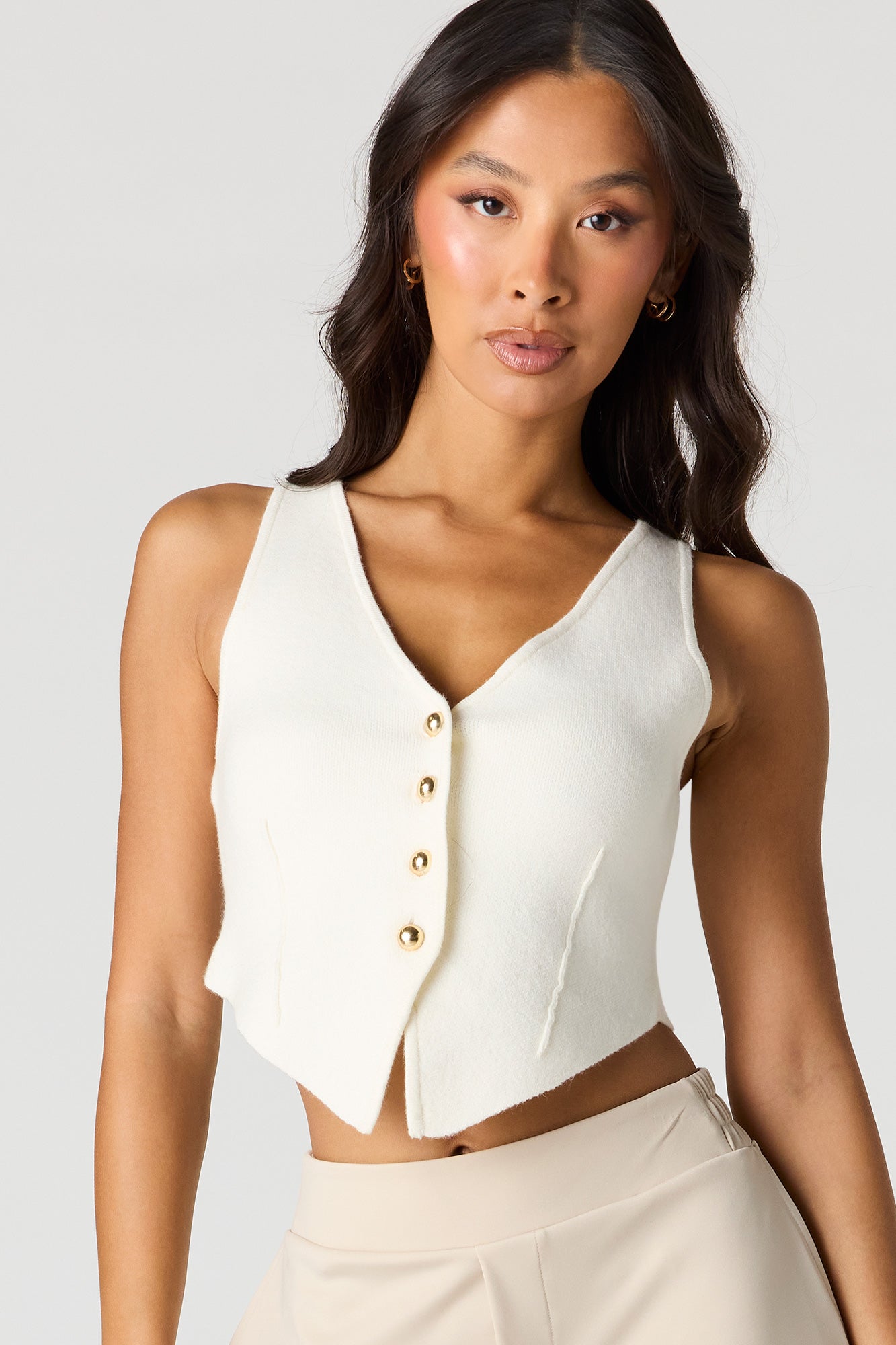 V-Neck Button Front Knit Vest