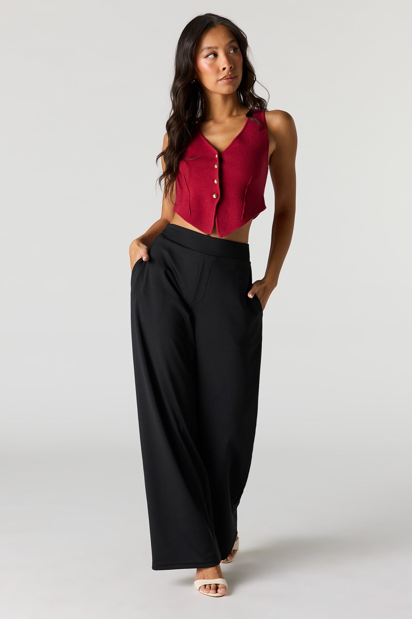 V-Neck Button Front Knit Vest