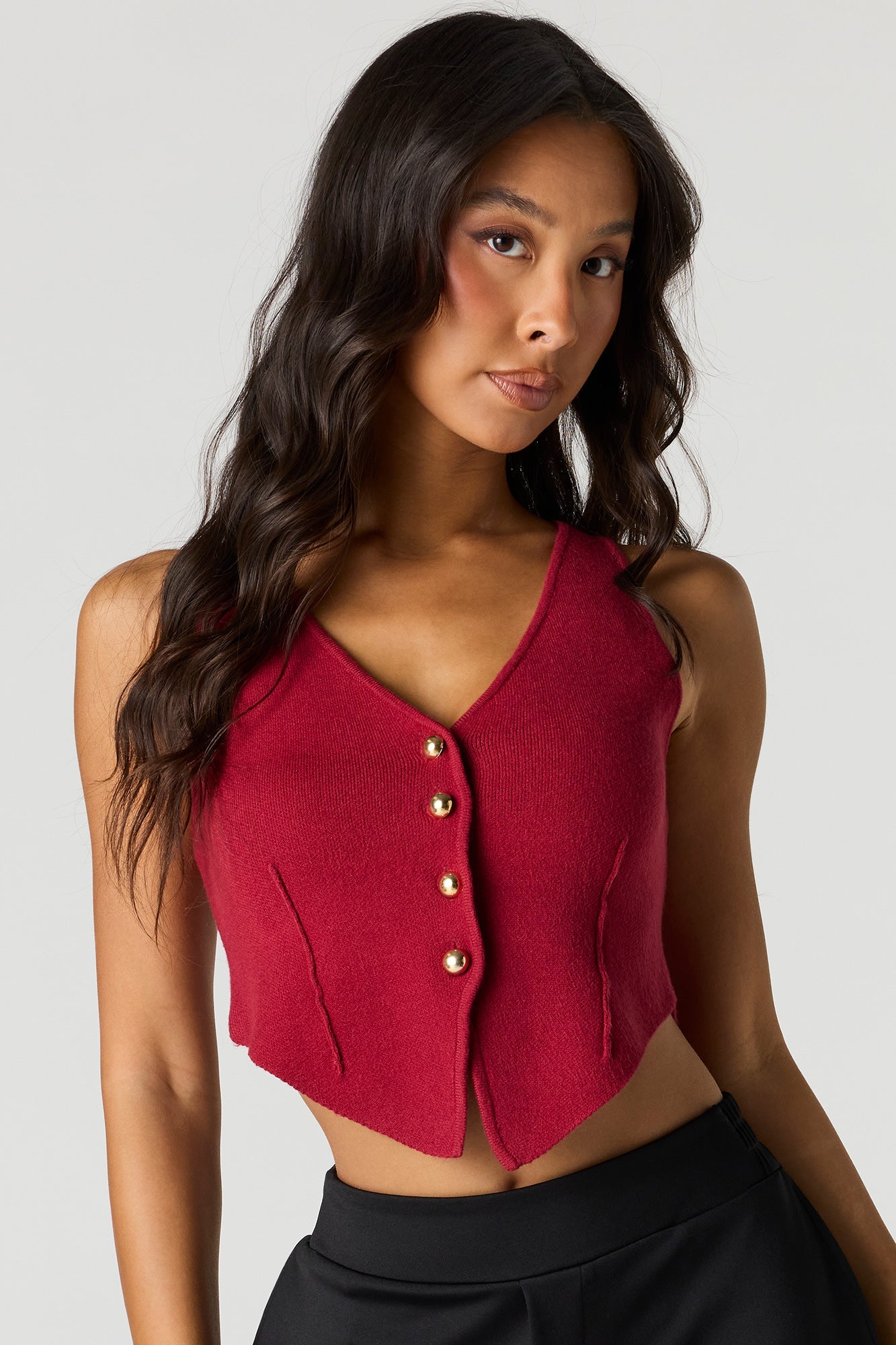 V-Neck Button Front Knit Vest