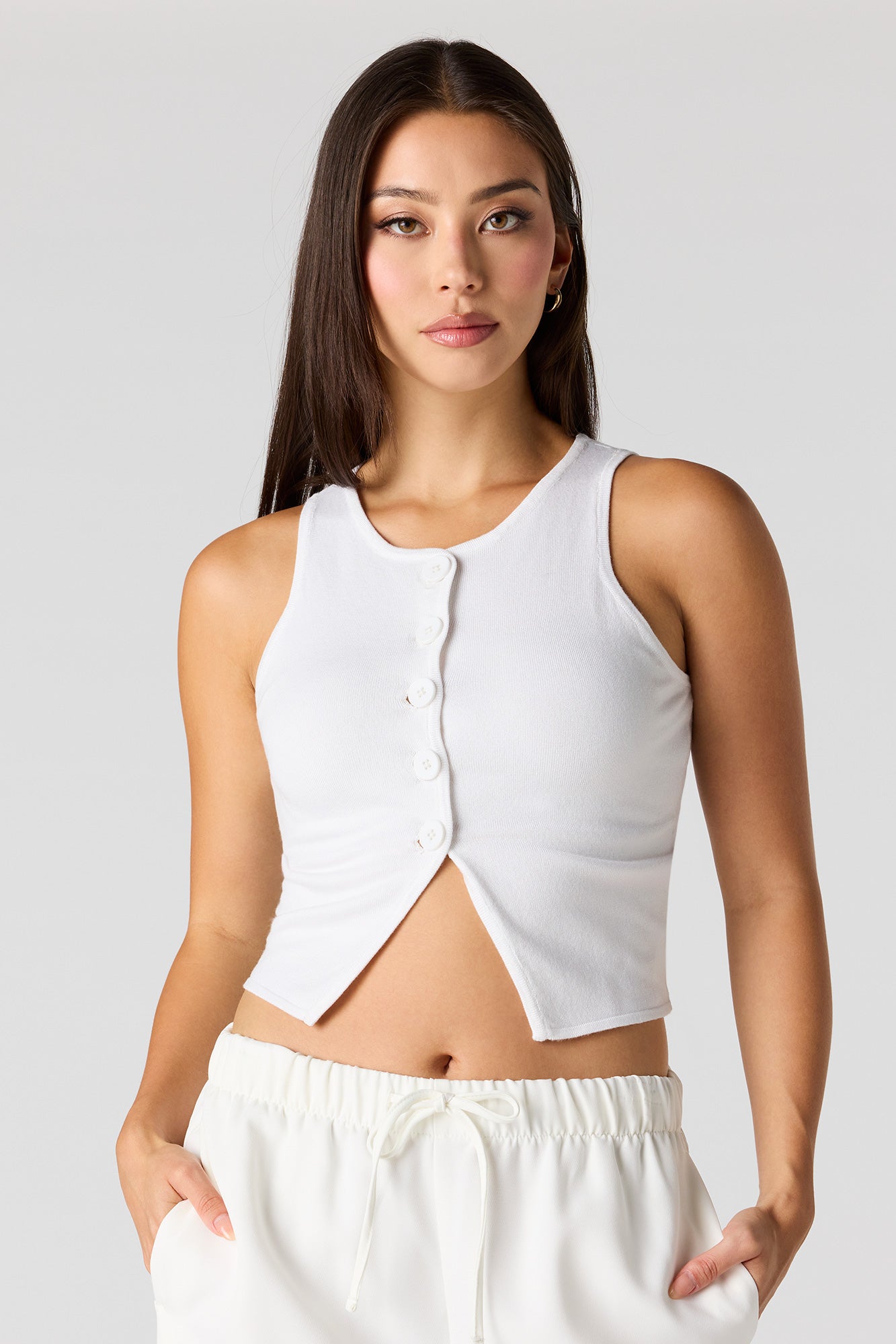 Knit Button Front Vest Top