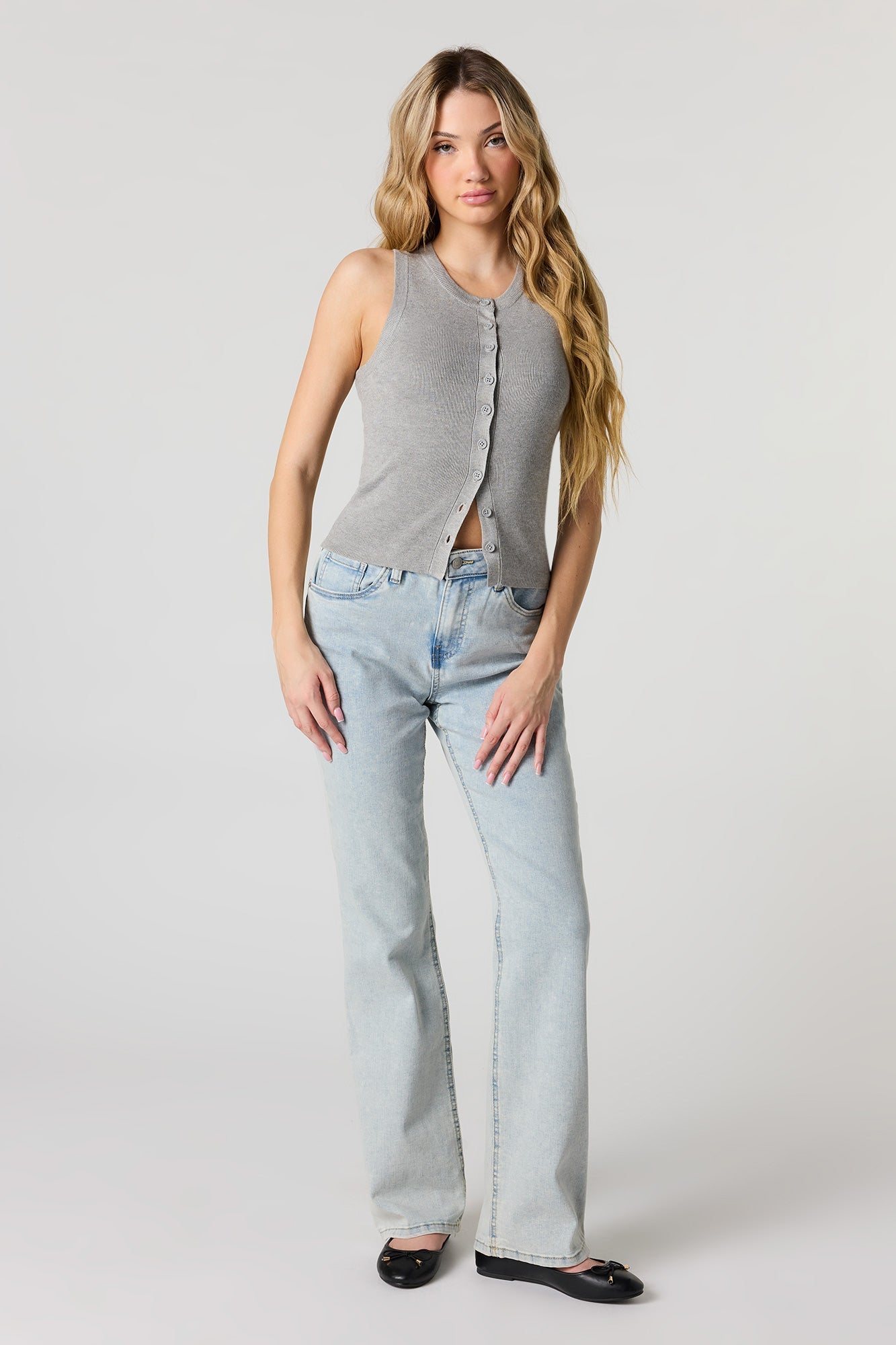 Ribbed Button-Up Tank