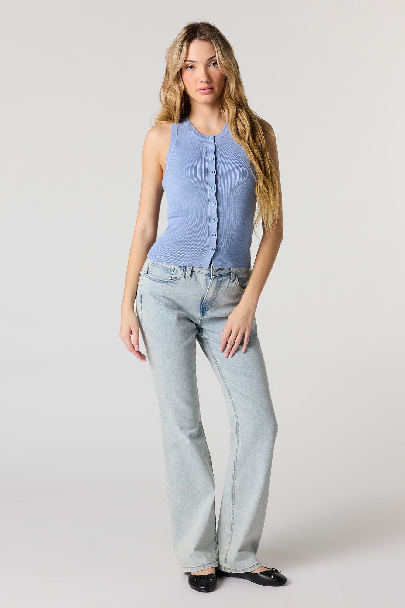Ribbed Button-Up Tank