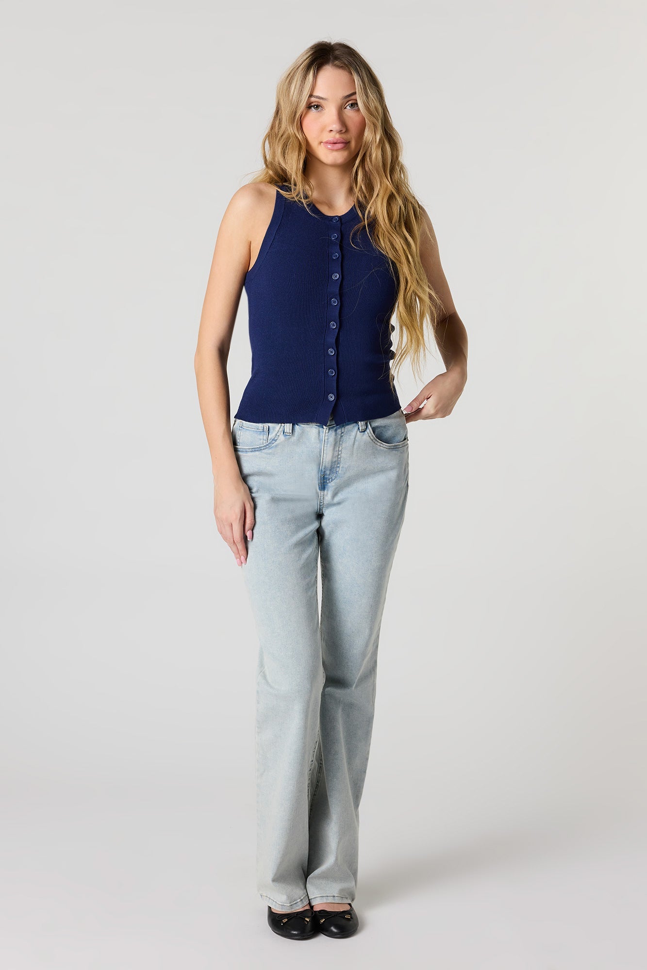 Ribbed Button-Up Tank