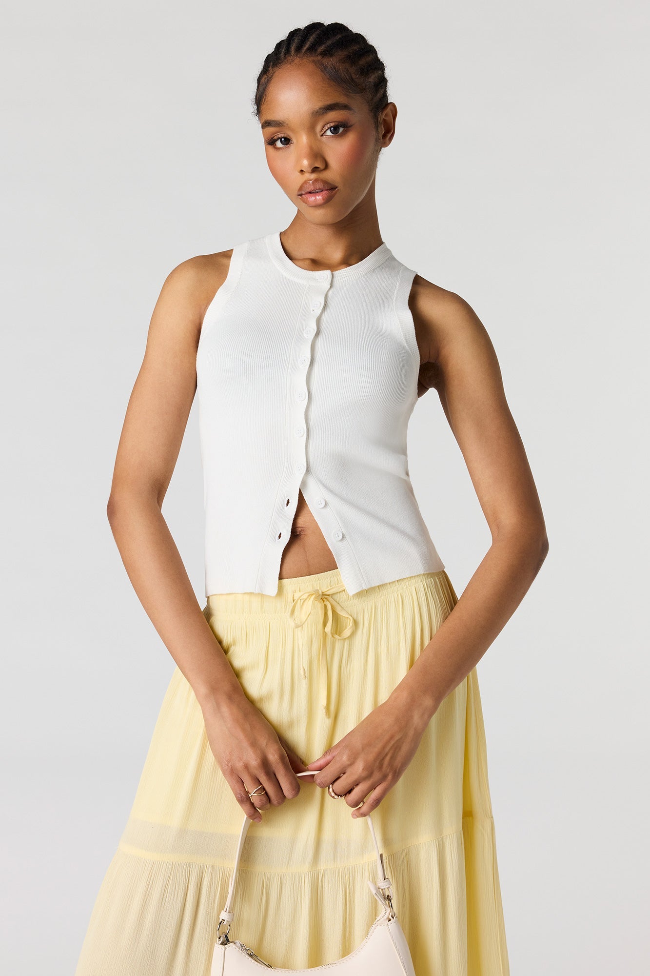 Ribbed Knit Button-Up Vest