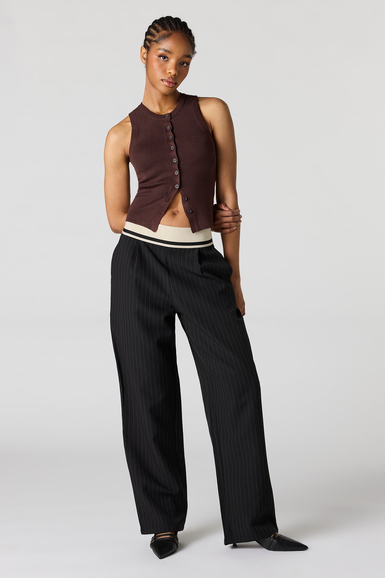 Ribbed Knit Button-Up Vest
