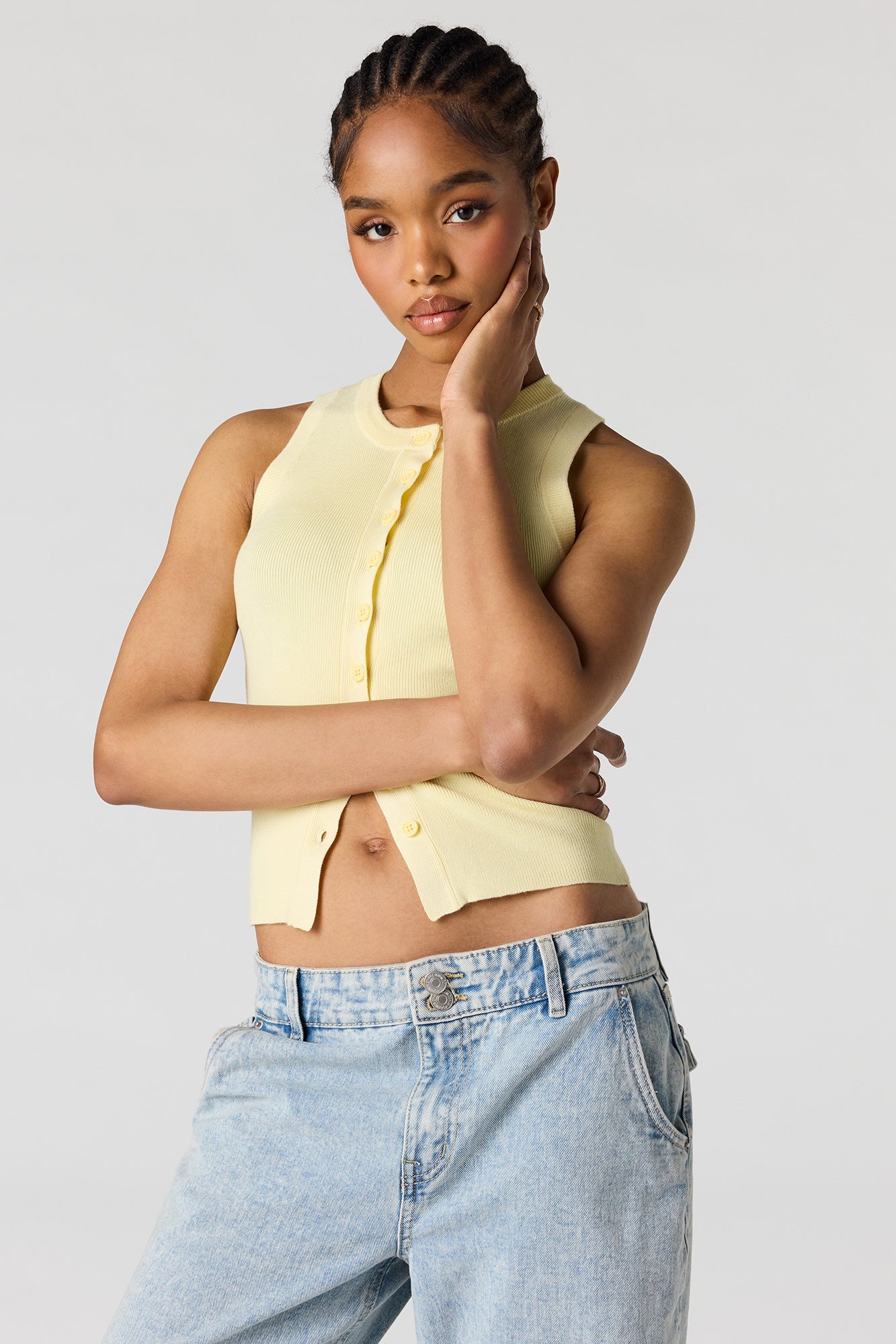 Ribbed Knit Button-Up Vest