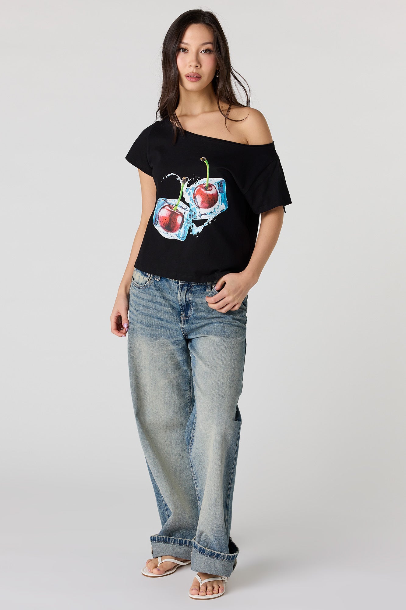 Off Shoulder Graphic T-Shirt