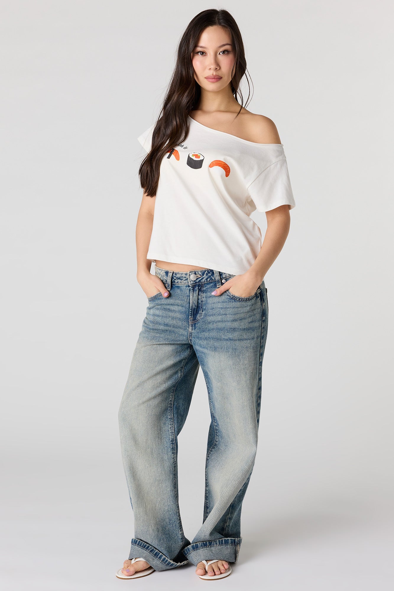 Off Shoulder Graphic T-Shirt