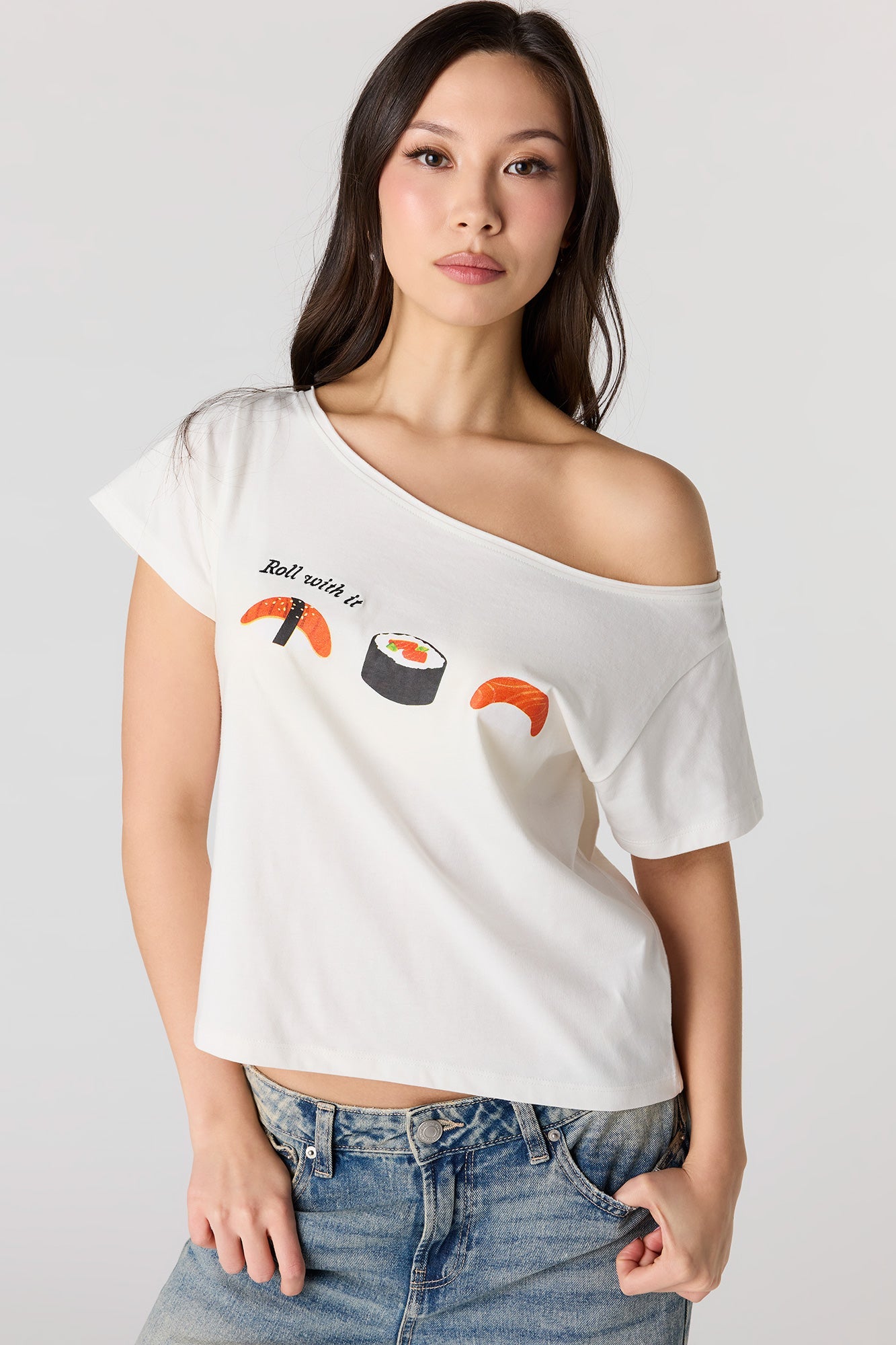 Off Shoulder Graphic T-Shirt