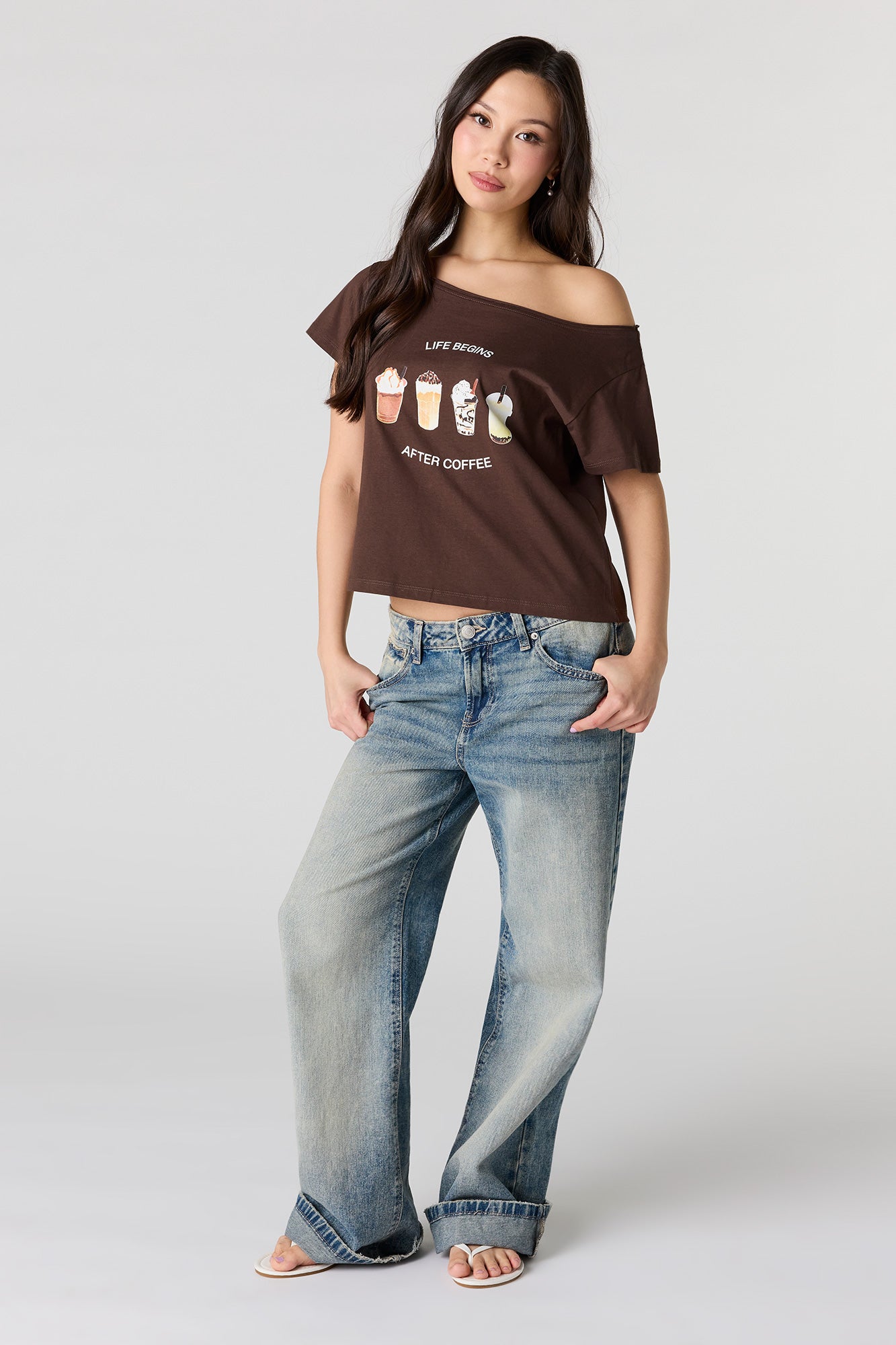 Off Shoulder Graphic T-Shirt