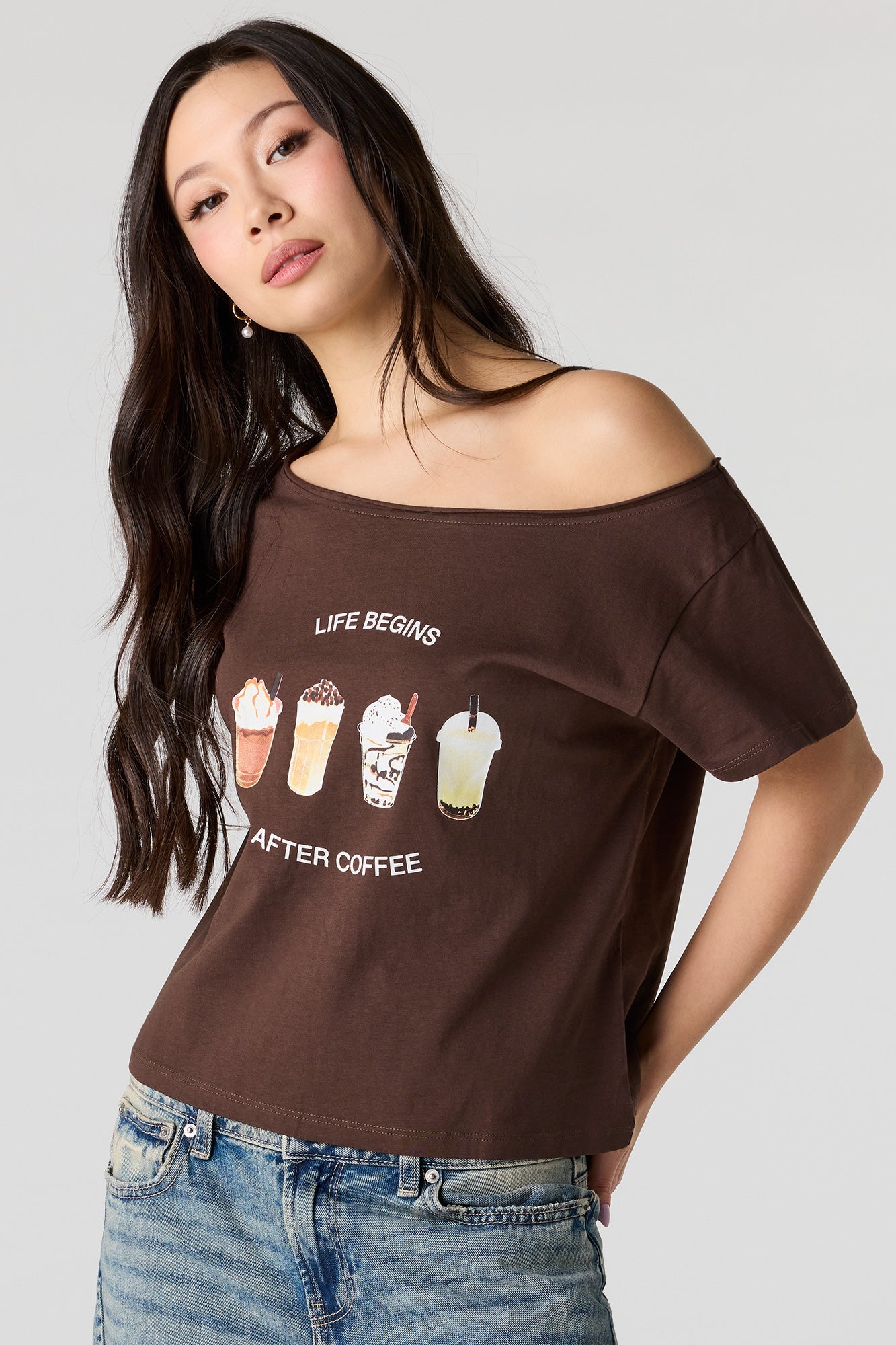 Off Shoulder Graphic T-Shirt