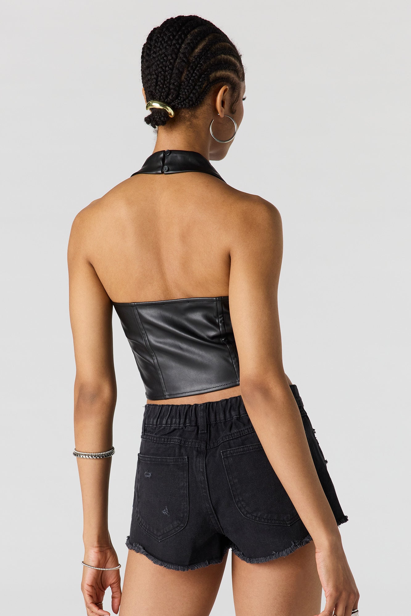 Faux Leather Halter Corset