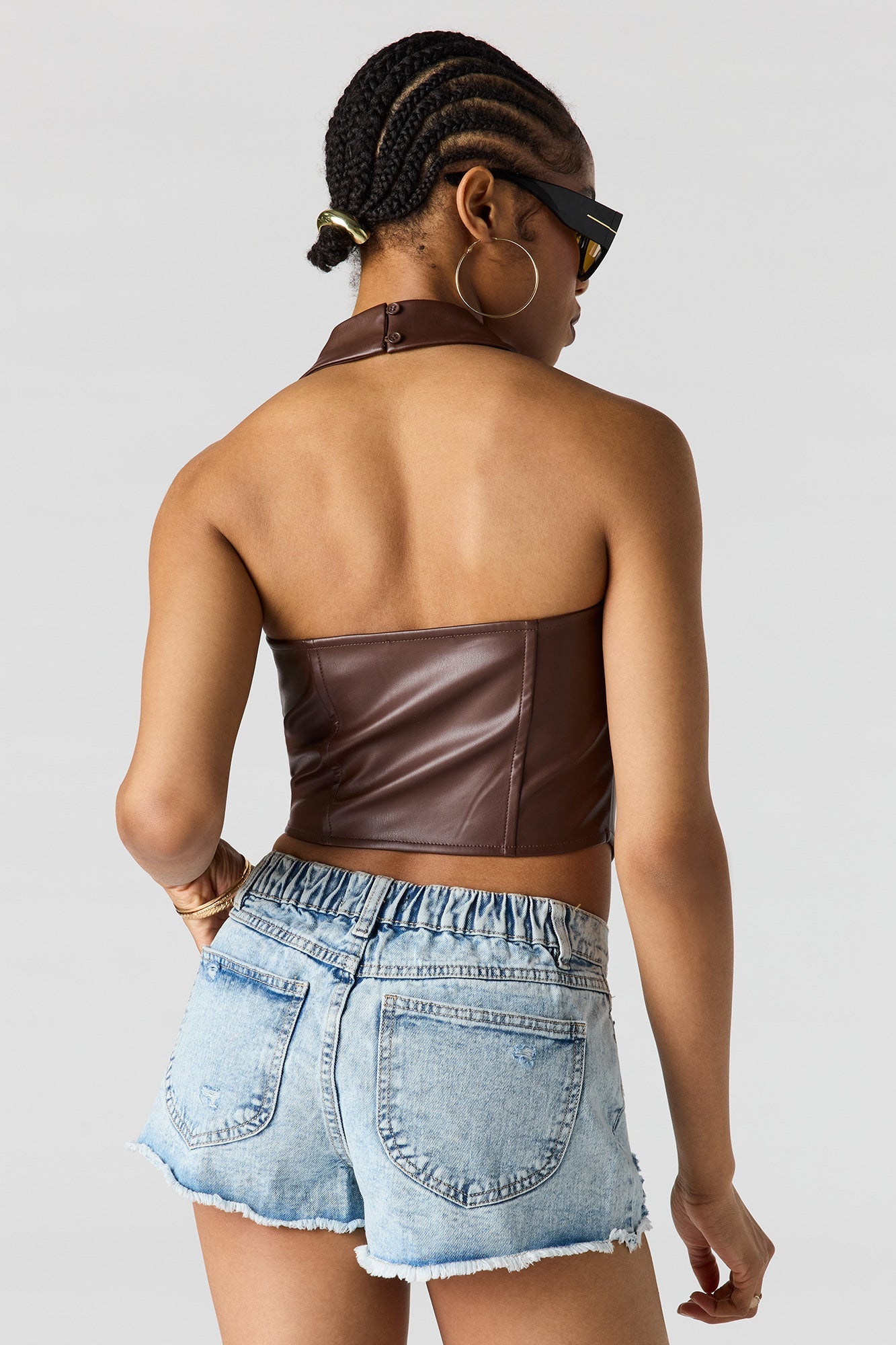 Faux Leather Halter Corset