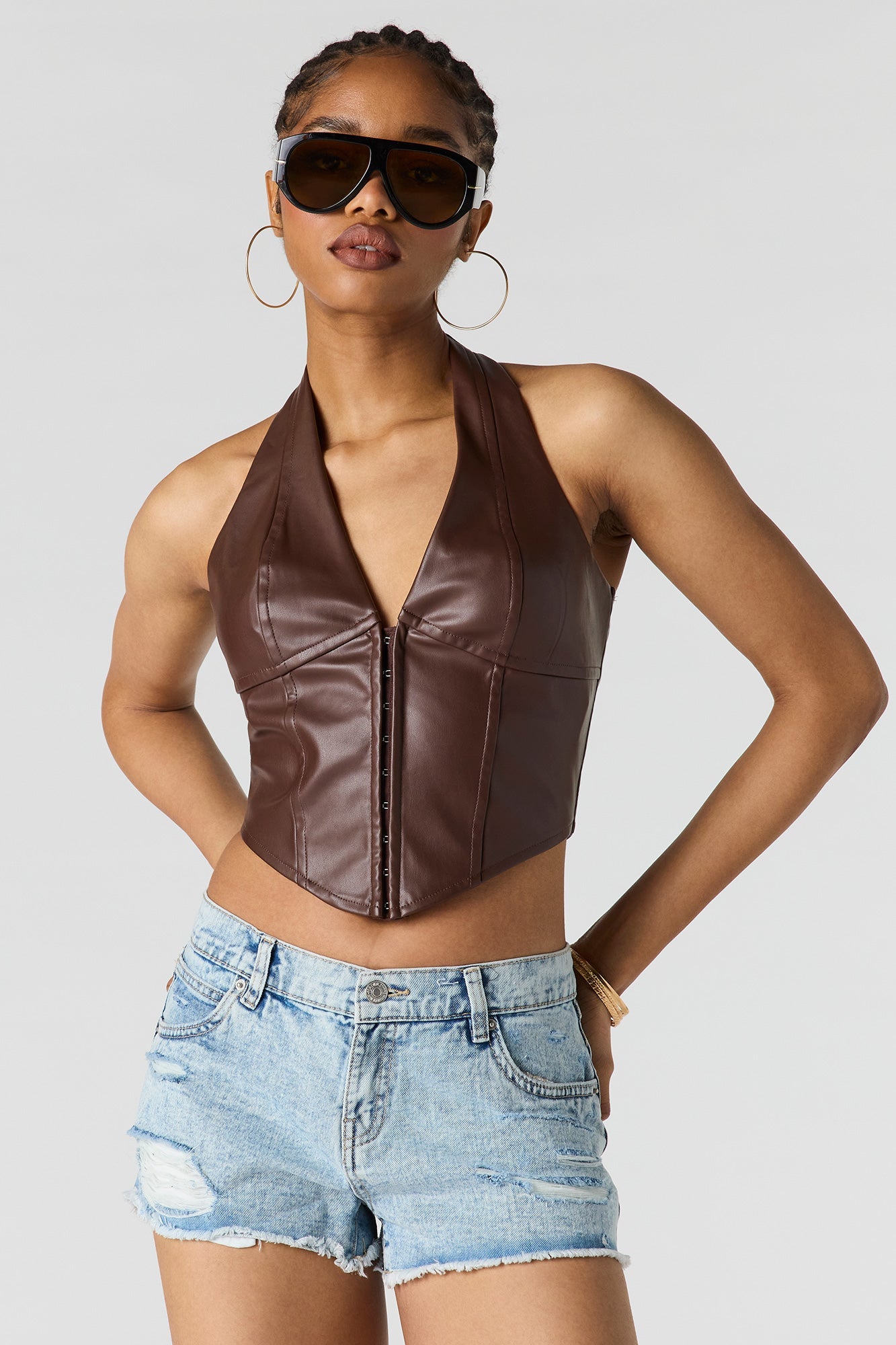 Faux Leather Halter Corset