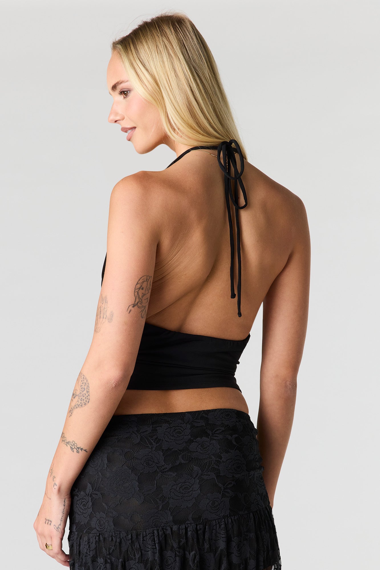 Studded Trim Cowl Halter Top
