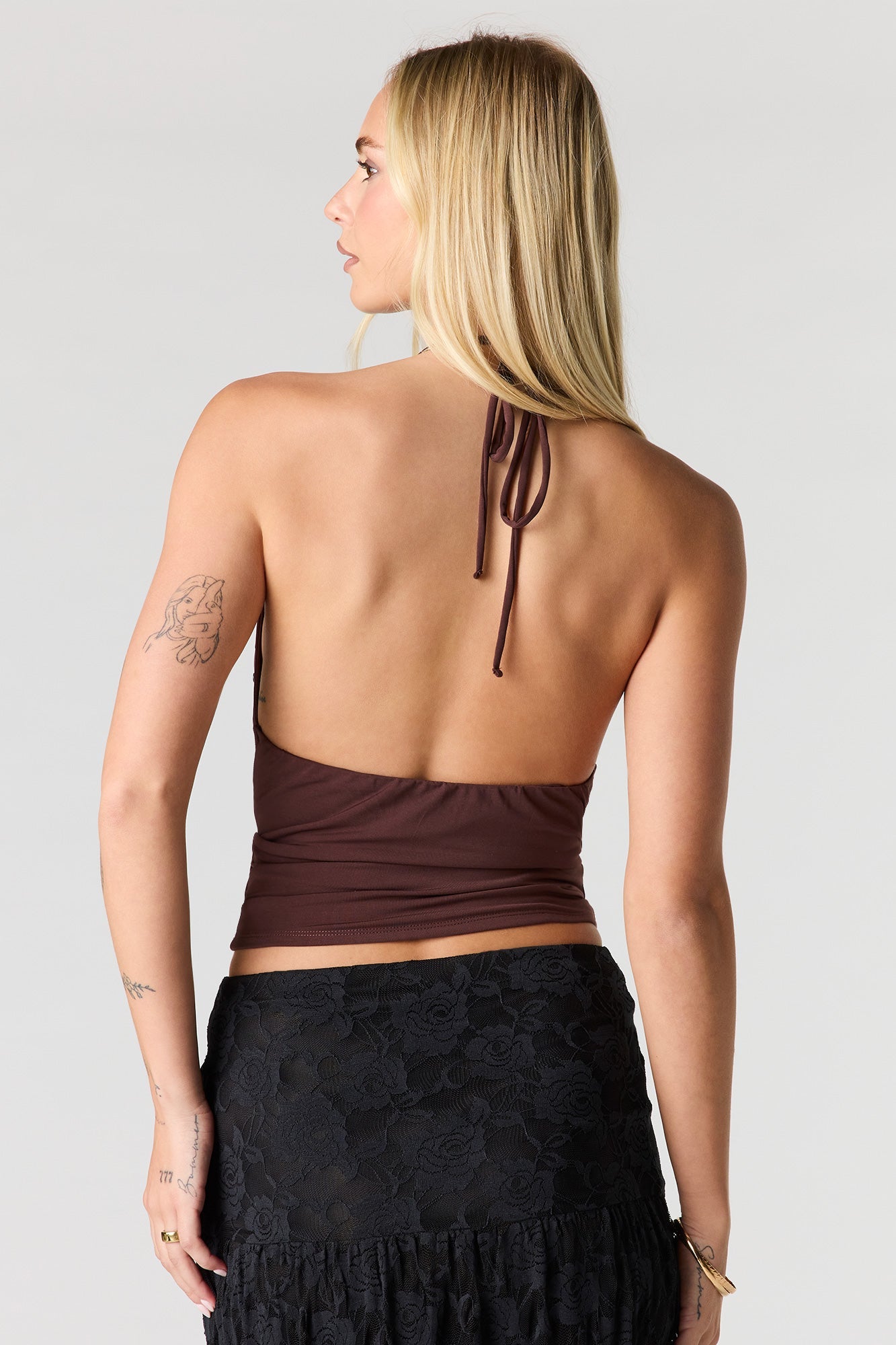 Studded Trim Cowl Halter Top