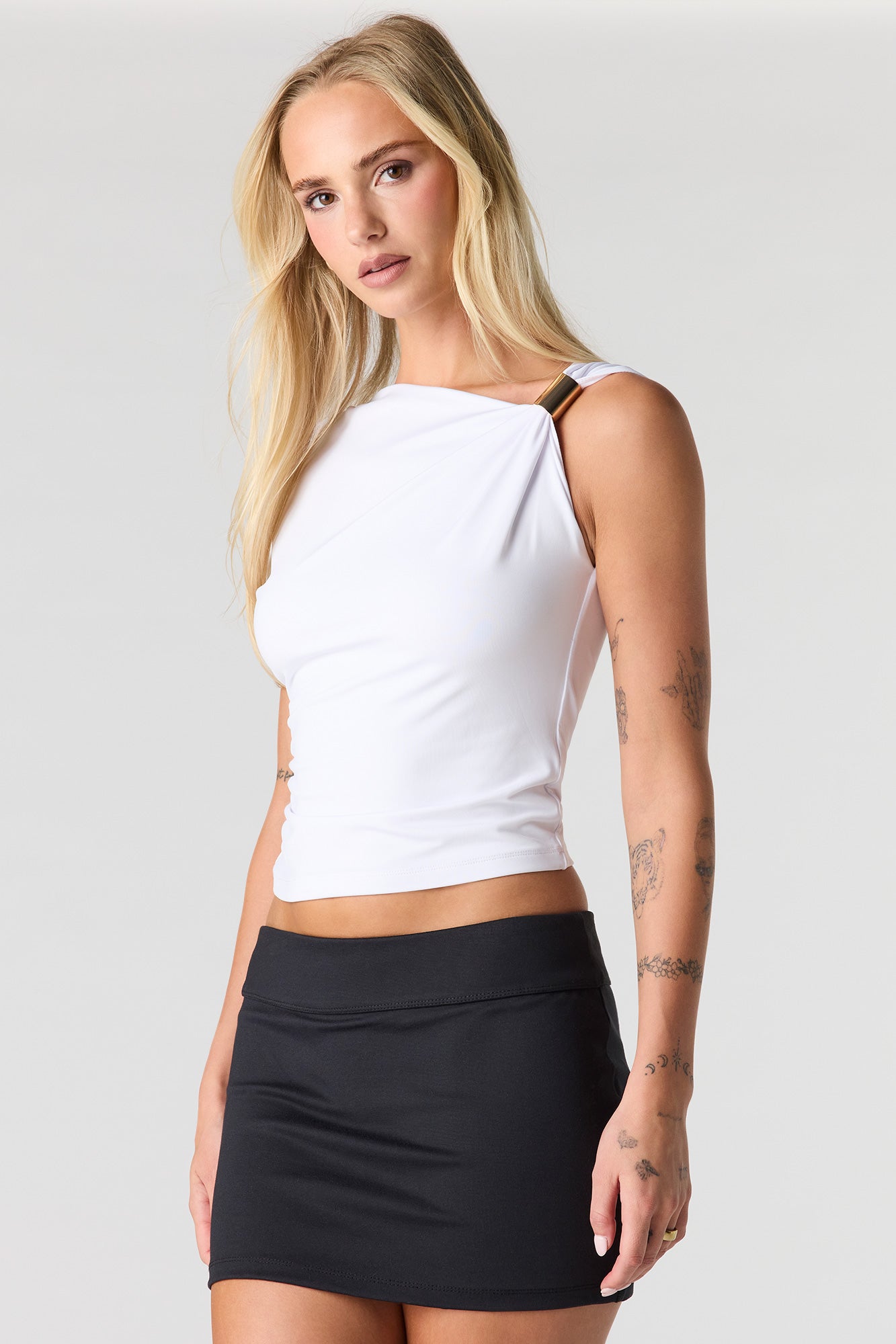 Contour Metal Cuff One Shoulder Top