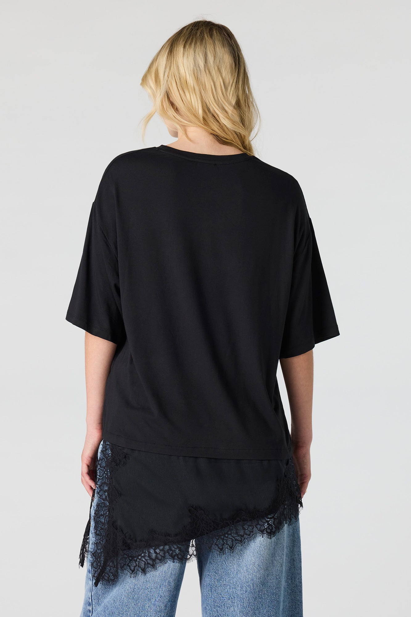 Asymmetrical Lace Hem T-Shirt