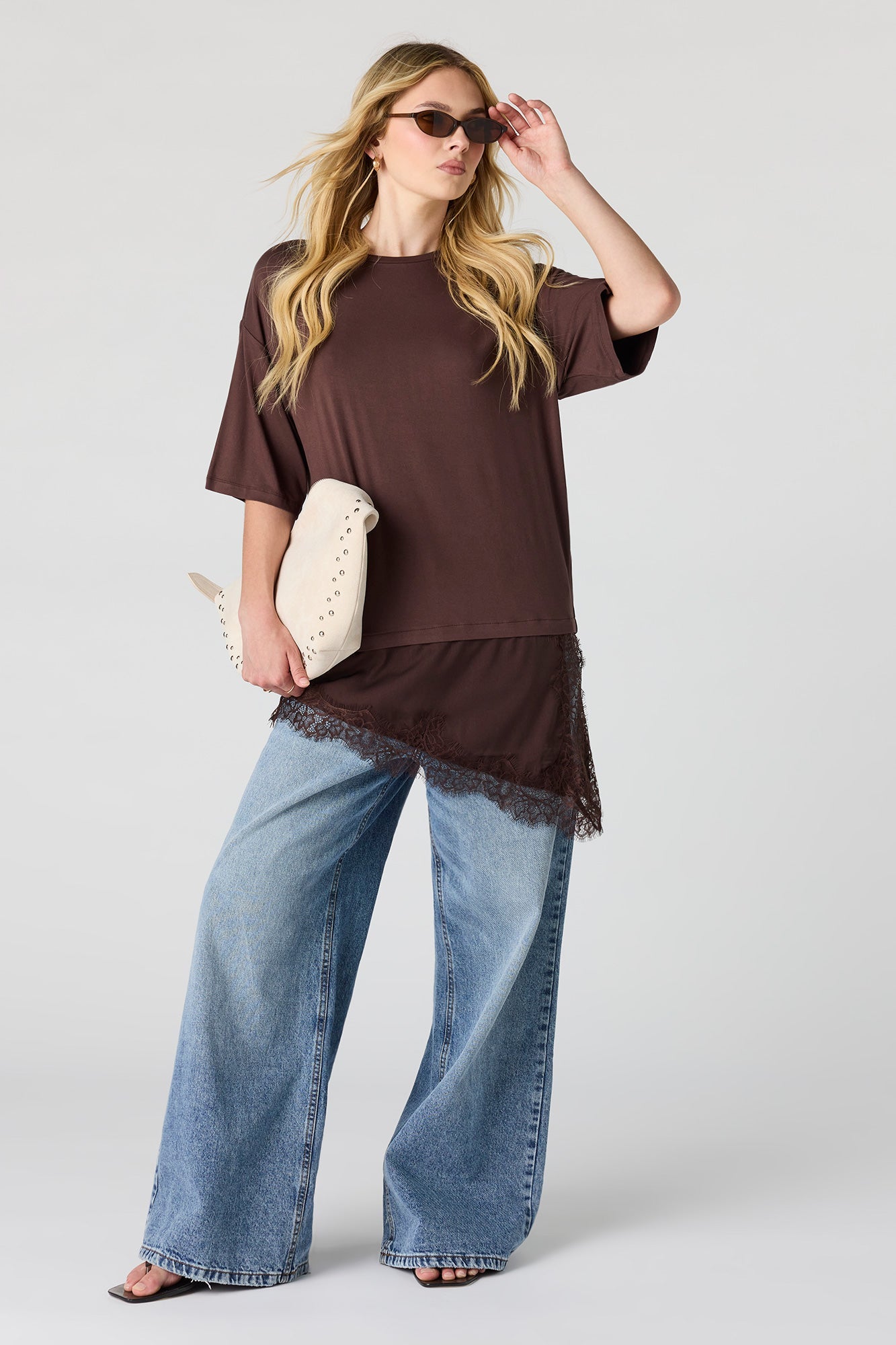 Asymmetrical Lace Hem T-Shirt