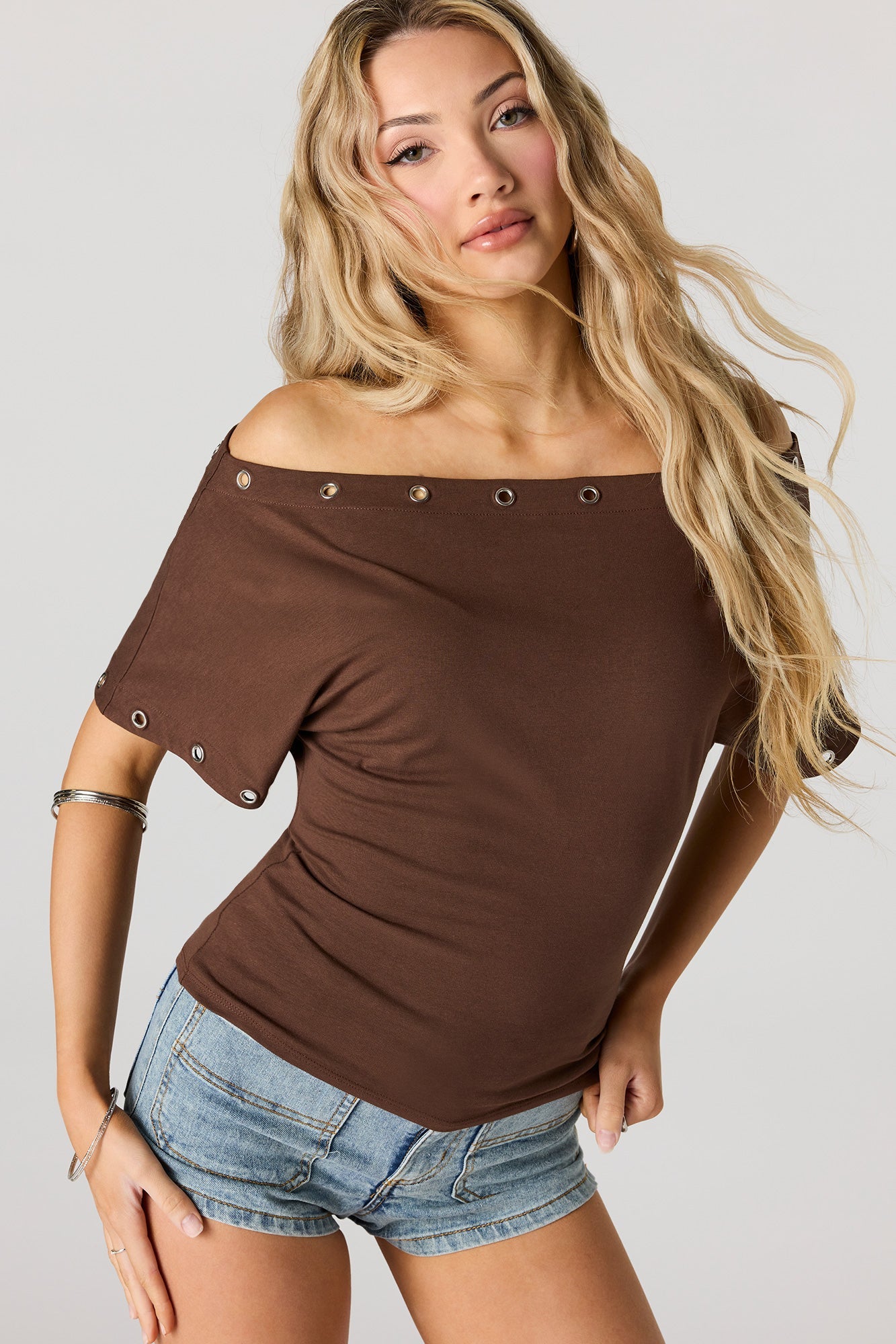 Eyelet Off Shoulder Top
