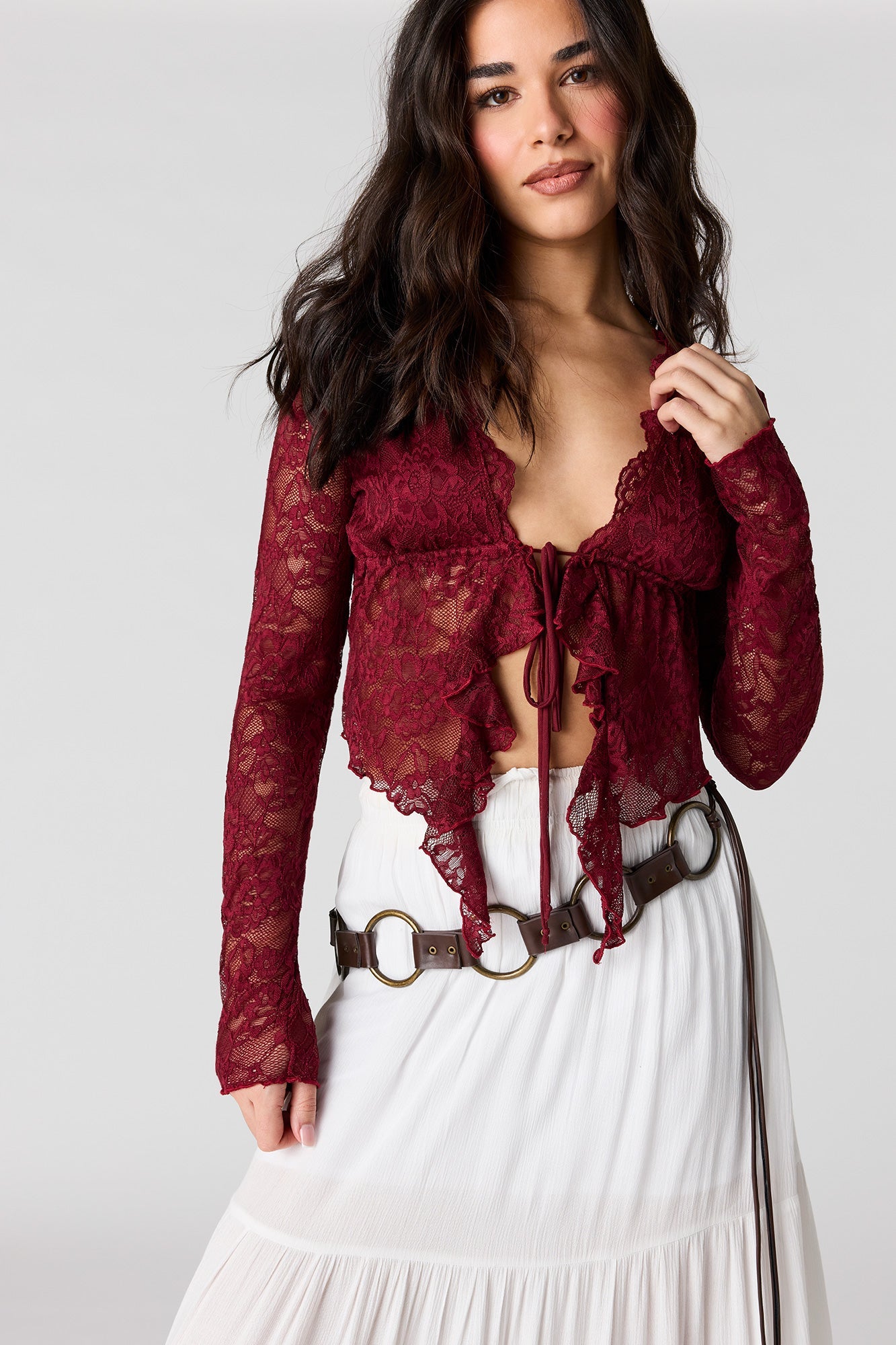 Lace Flyaway Long Sleeve Top