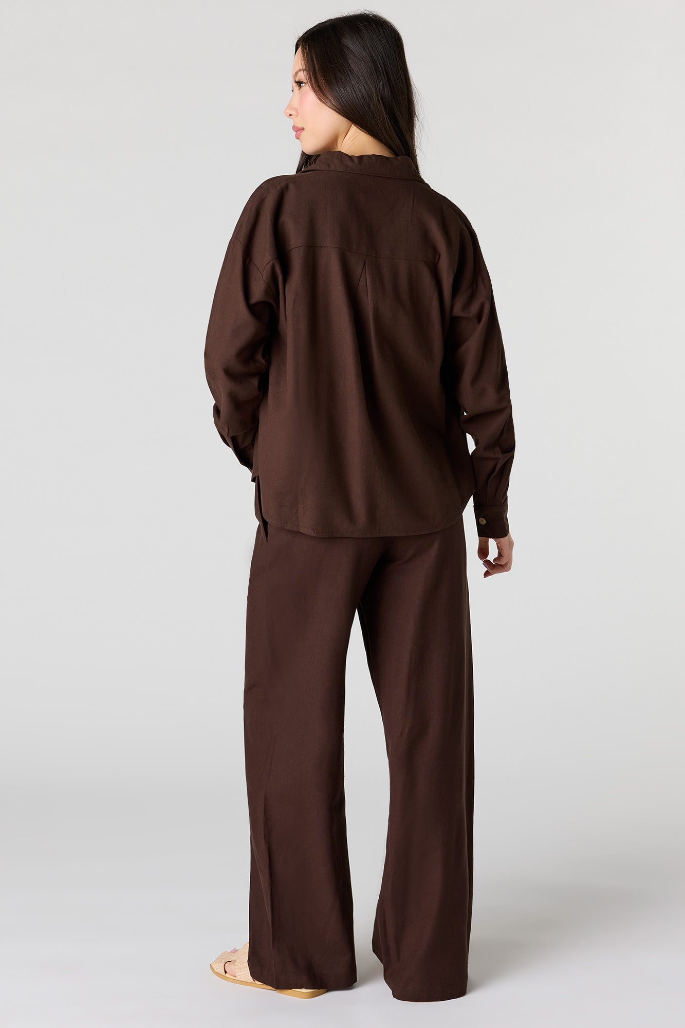 Linen-Blend Drawstring Wide Leg Pant