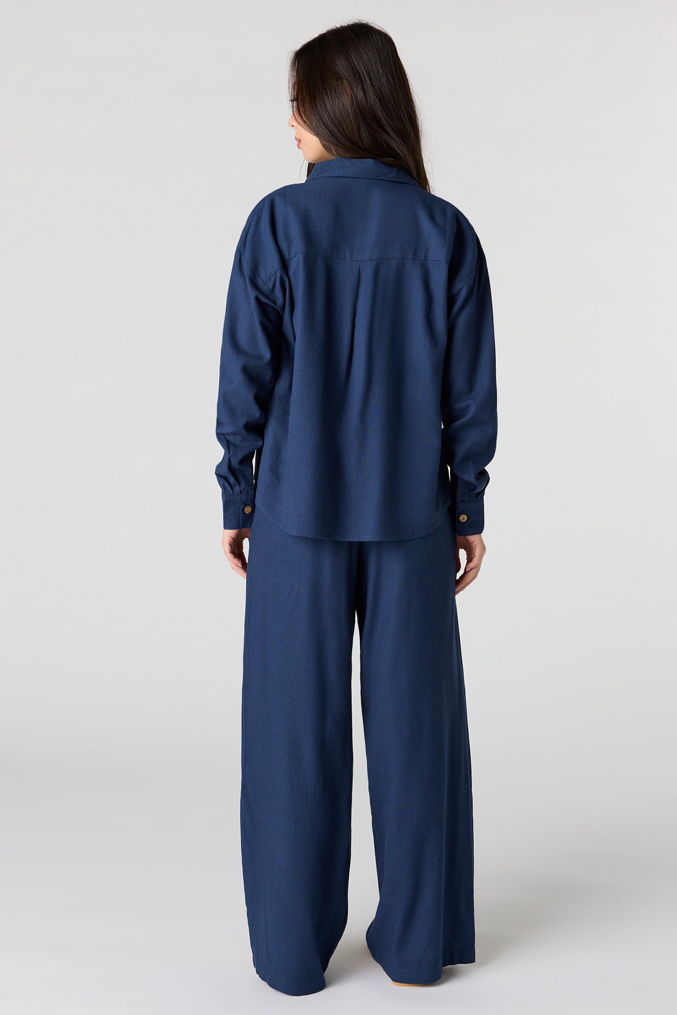 Linen-Blend Drawstring Wide Leg Pant