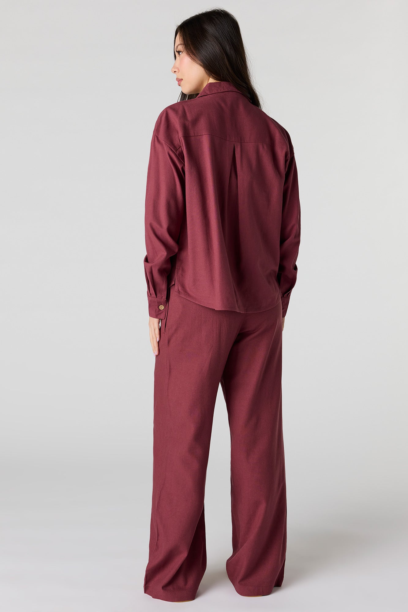 Linen-Blend Drawstring Wide Leg Pant