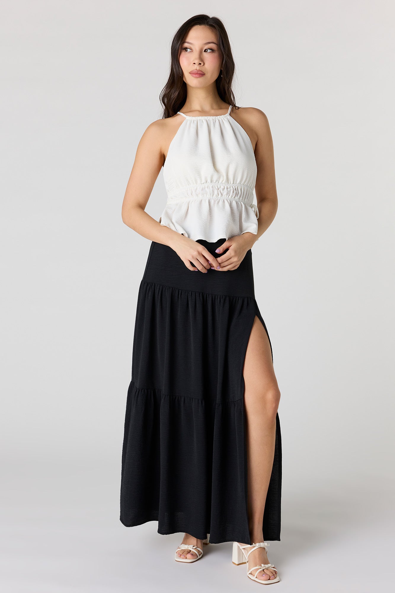 Tiered Slit Maxi Skirt