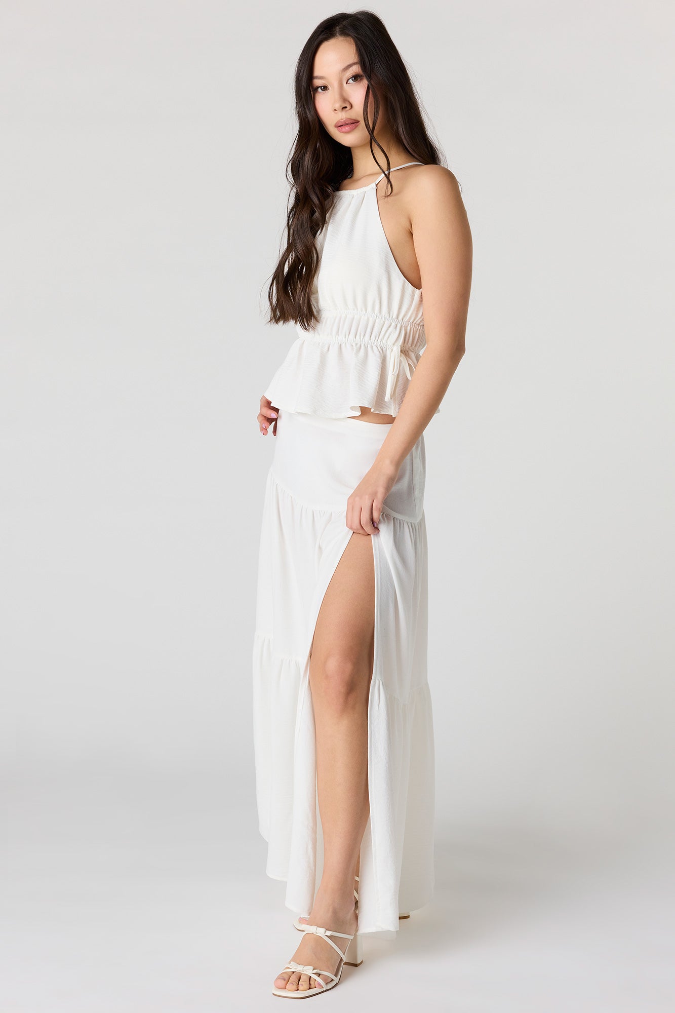 Tiered Slit Maxi Skirt