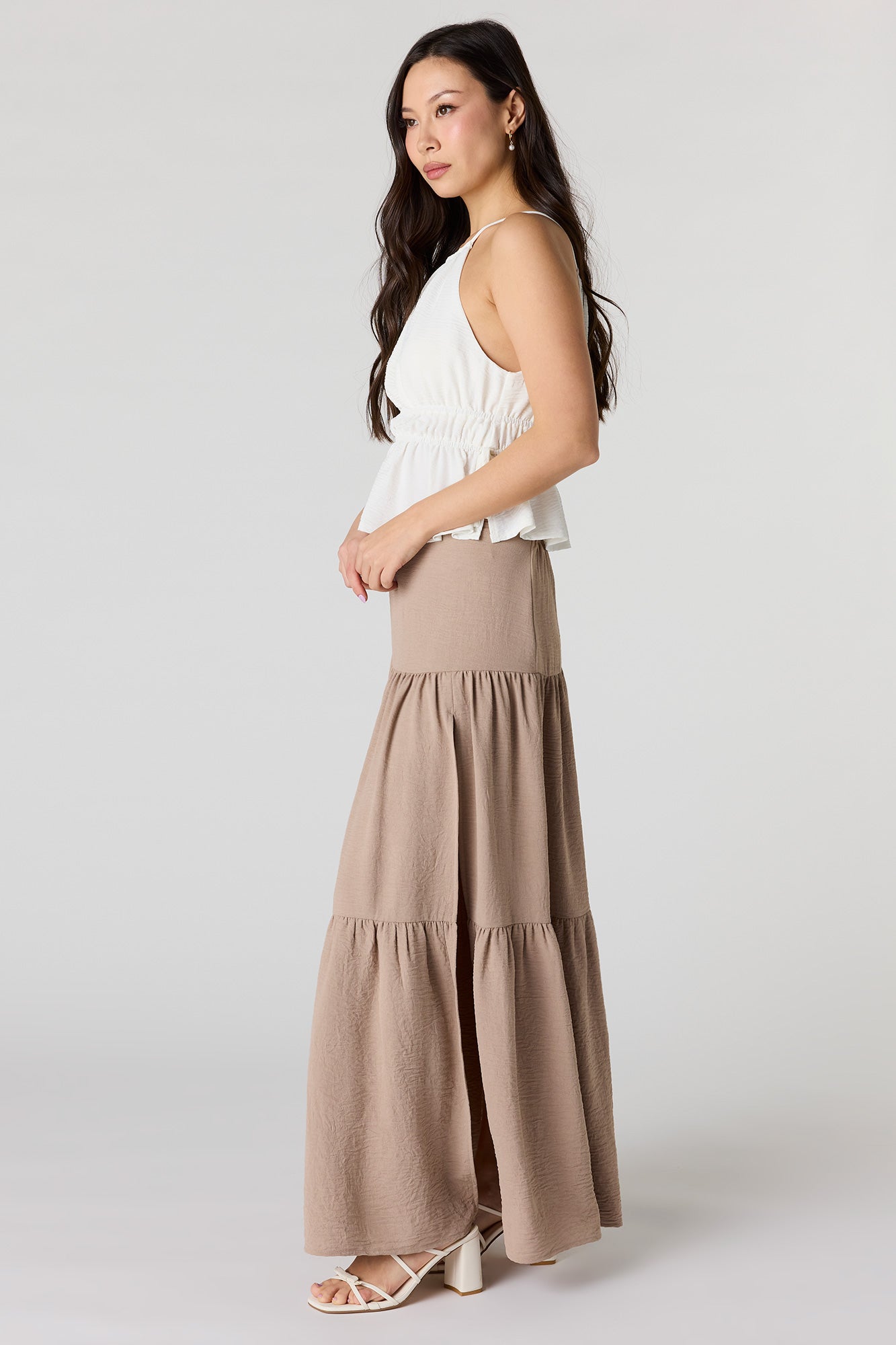 Tiered Slit Maxi Skirt