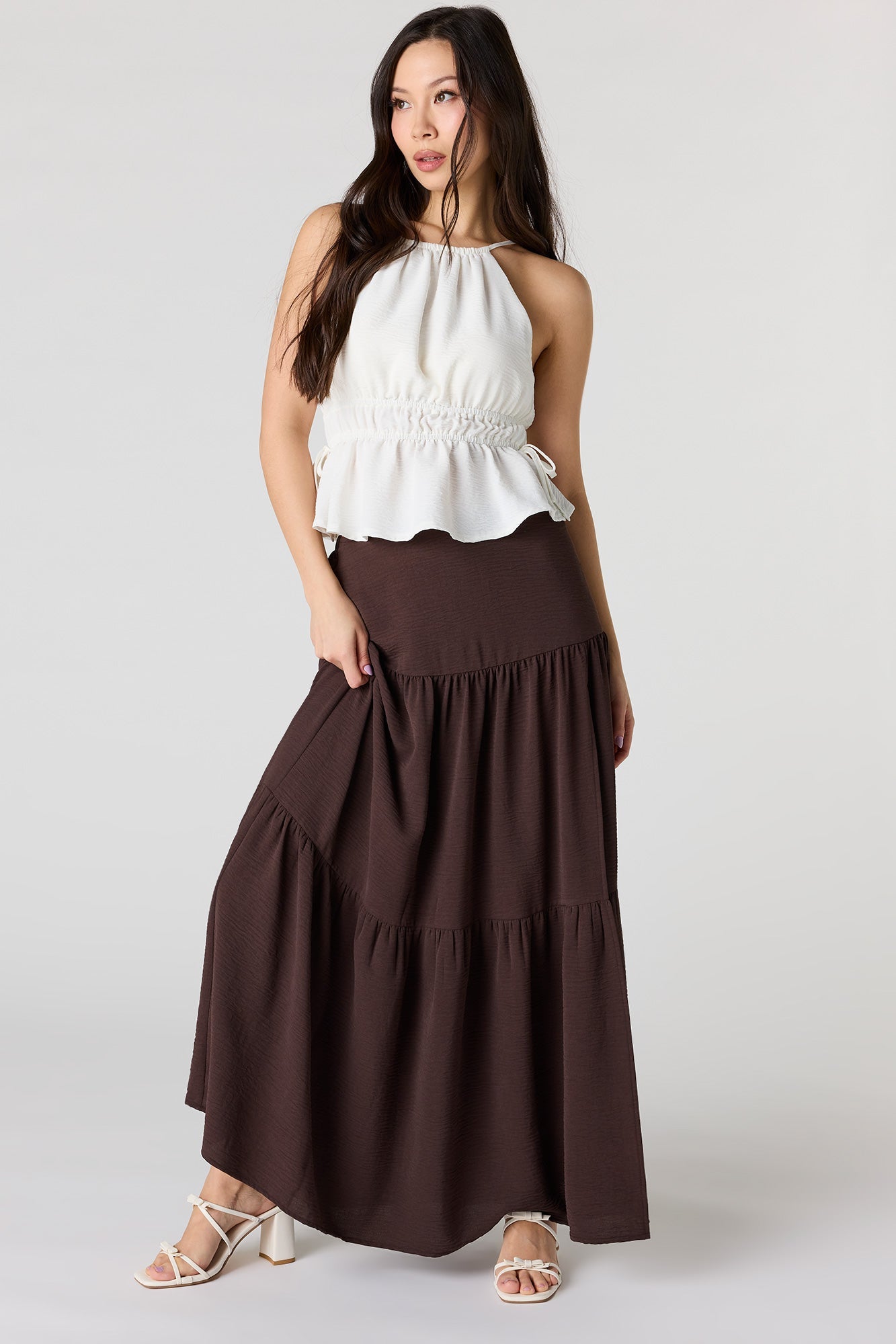 Tiered Slit Maxi Skirt