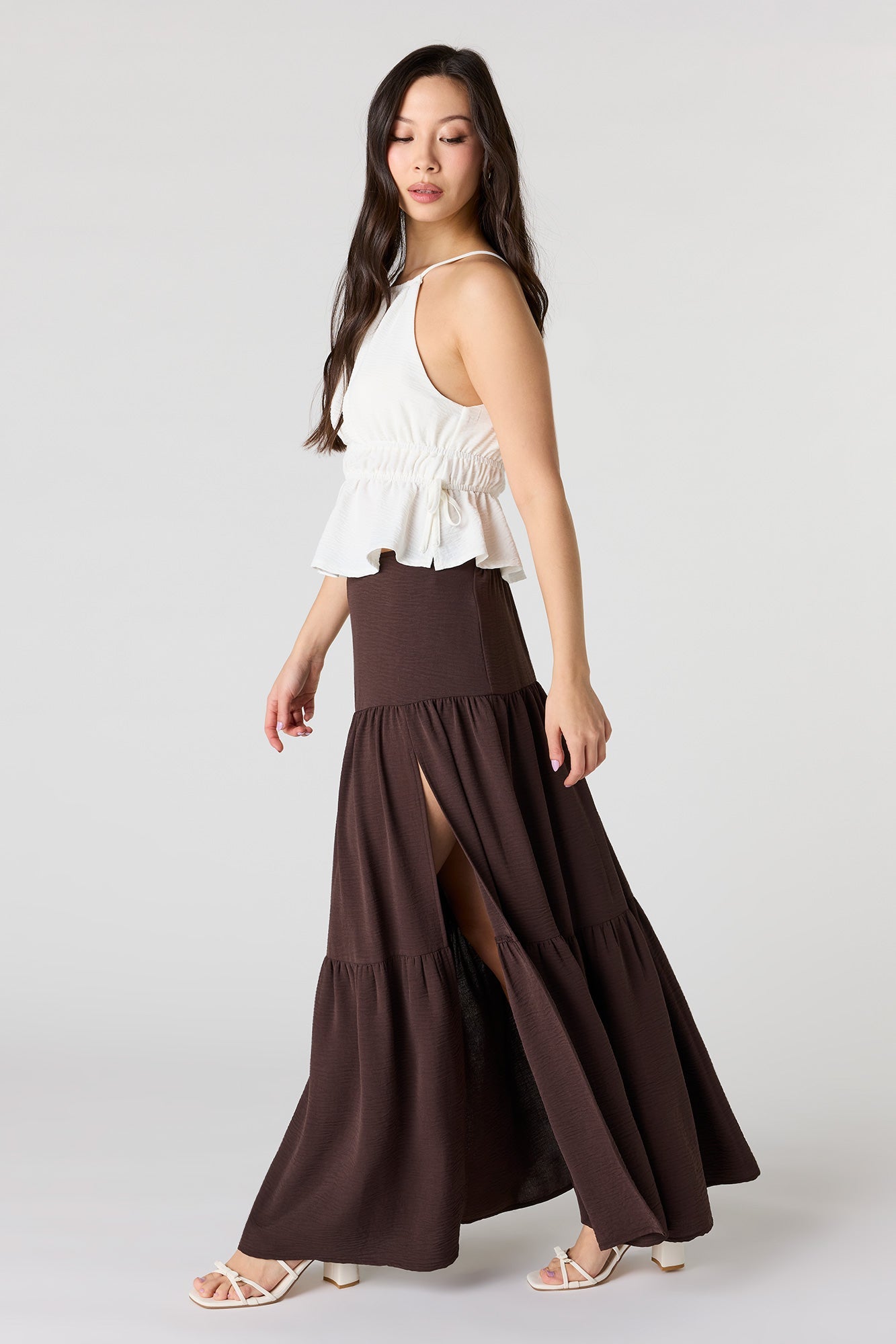 Tiered Slit Maxi Skirt