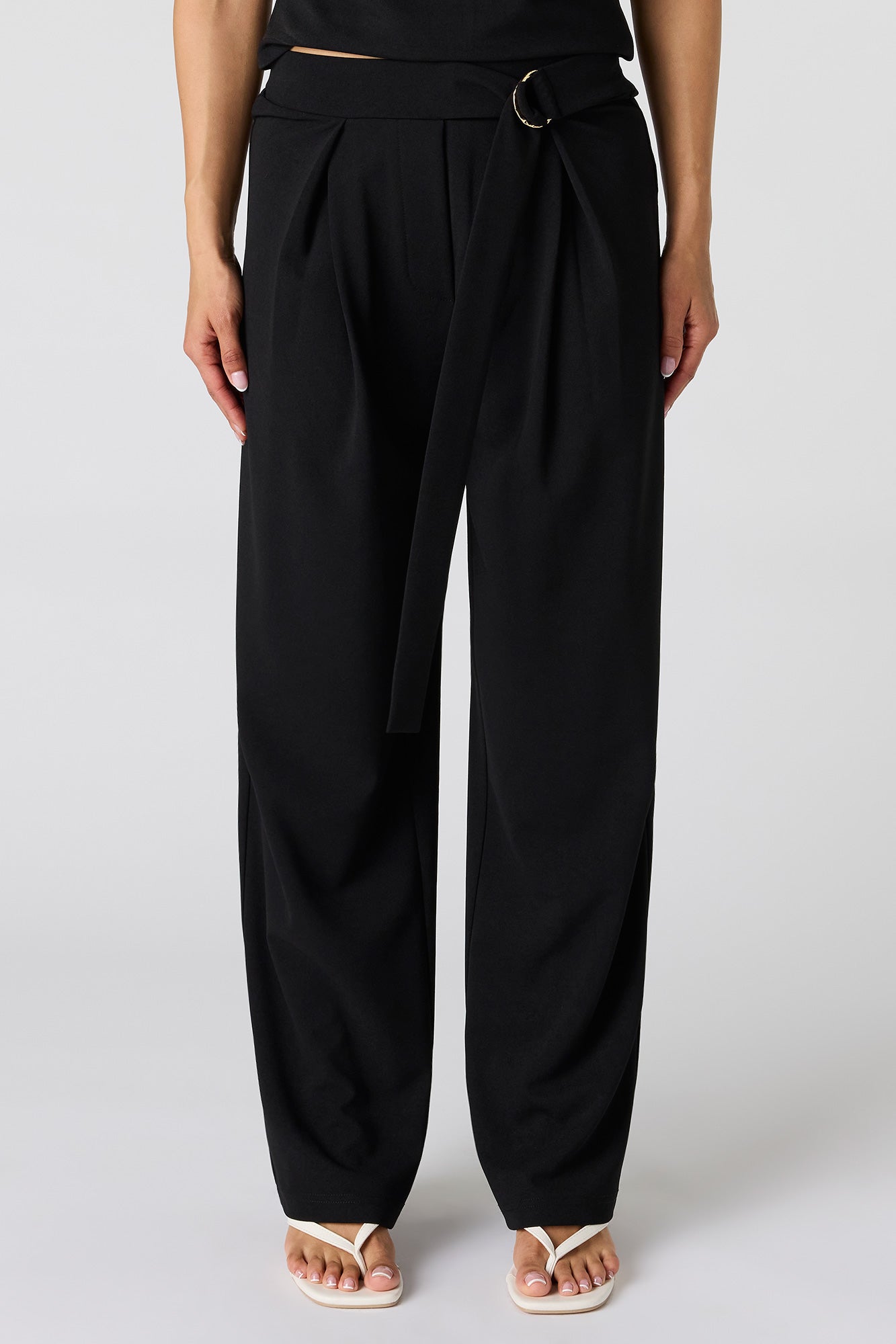 Belted Pleated Wide Leg Pant