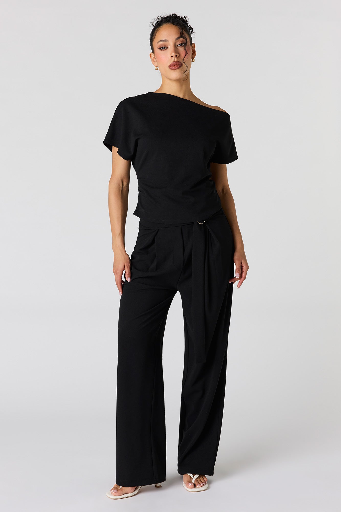 Belted Pleated Wide Leg Pant
