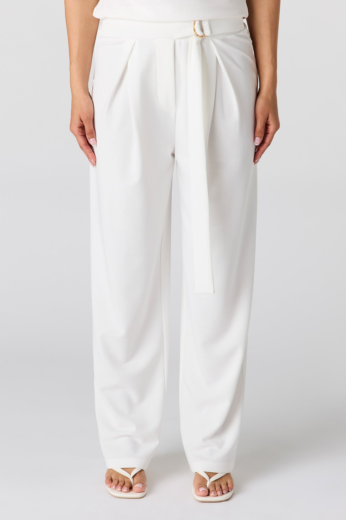 Belted Pleated Wide Leg Pant
