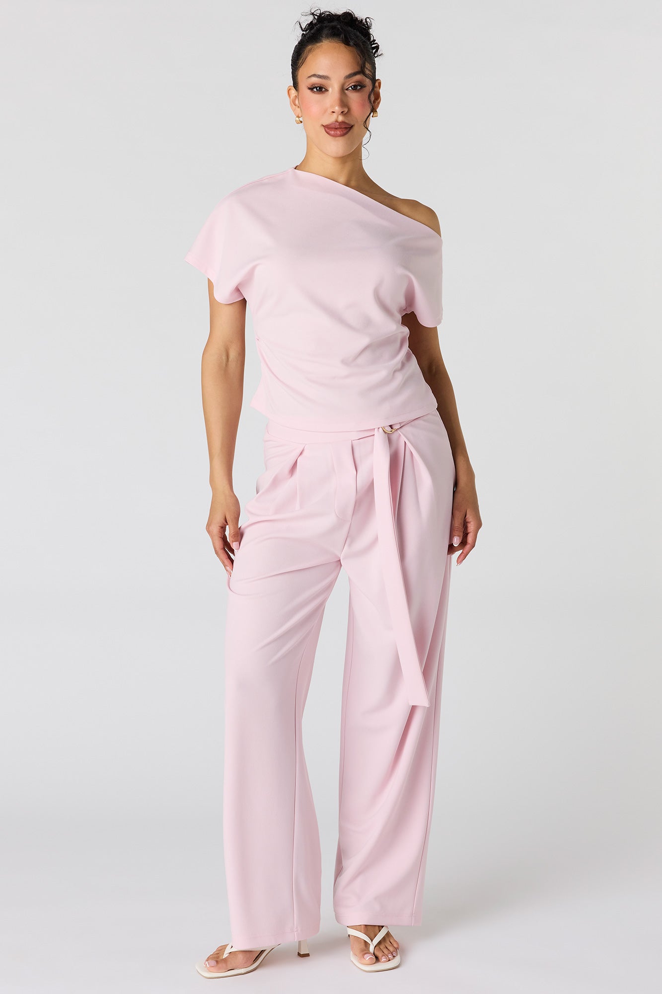 Belted Pleated Wide Leg Pant