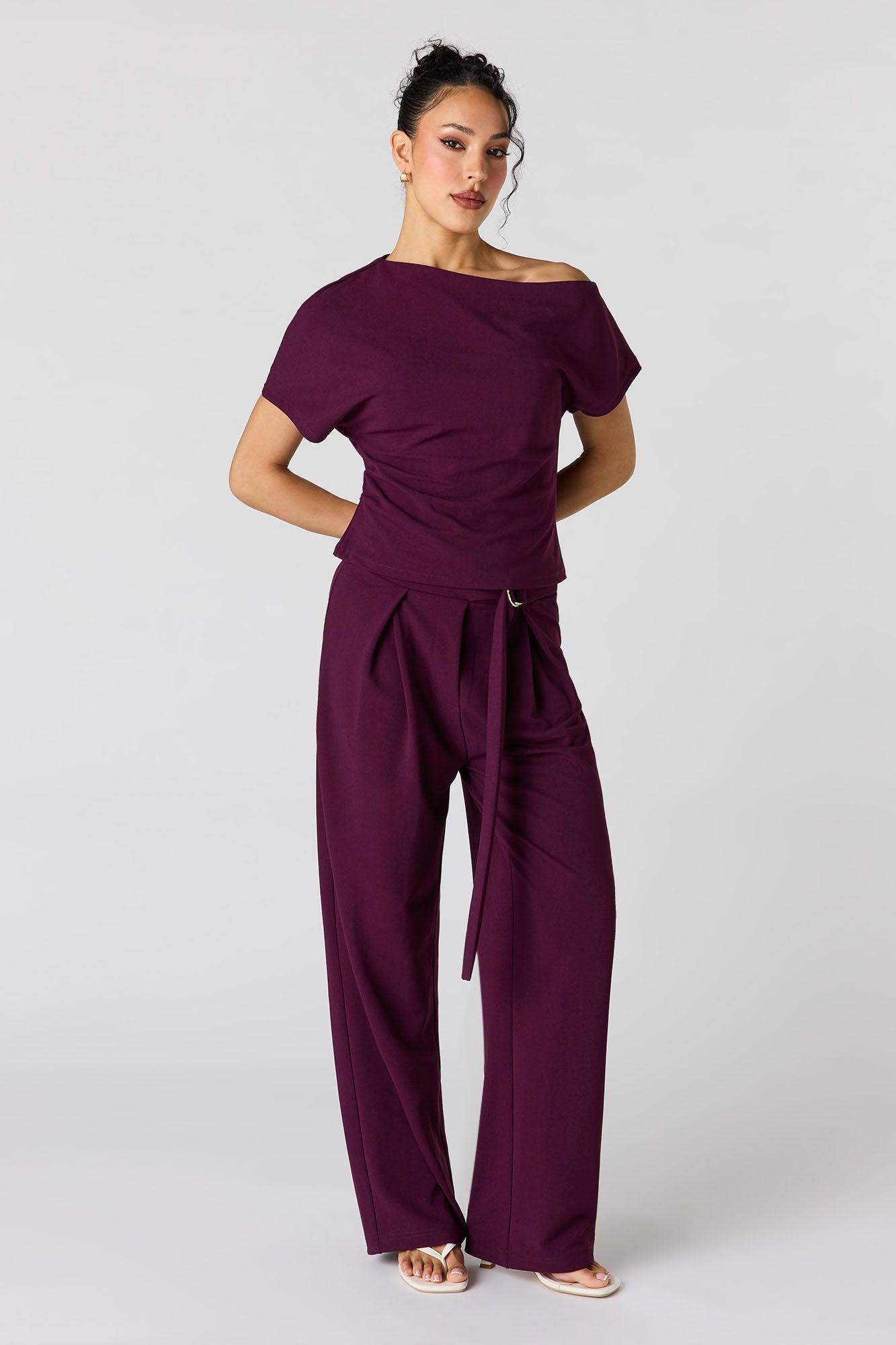 Belted Pleated Wide Leg Pant