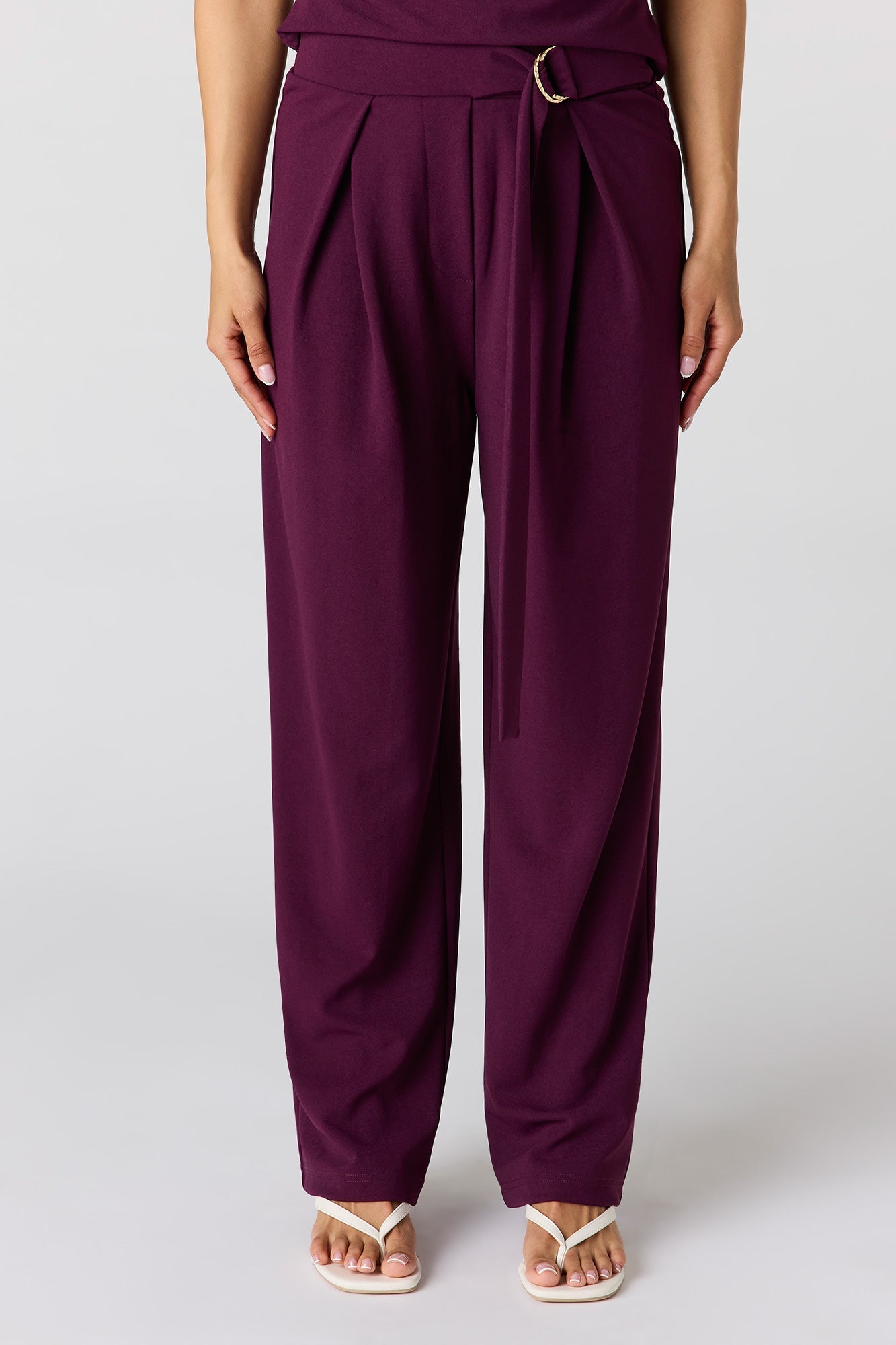 Belted Pleated Wide Leg Pant