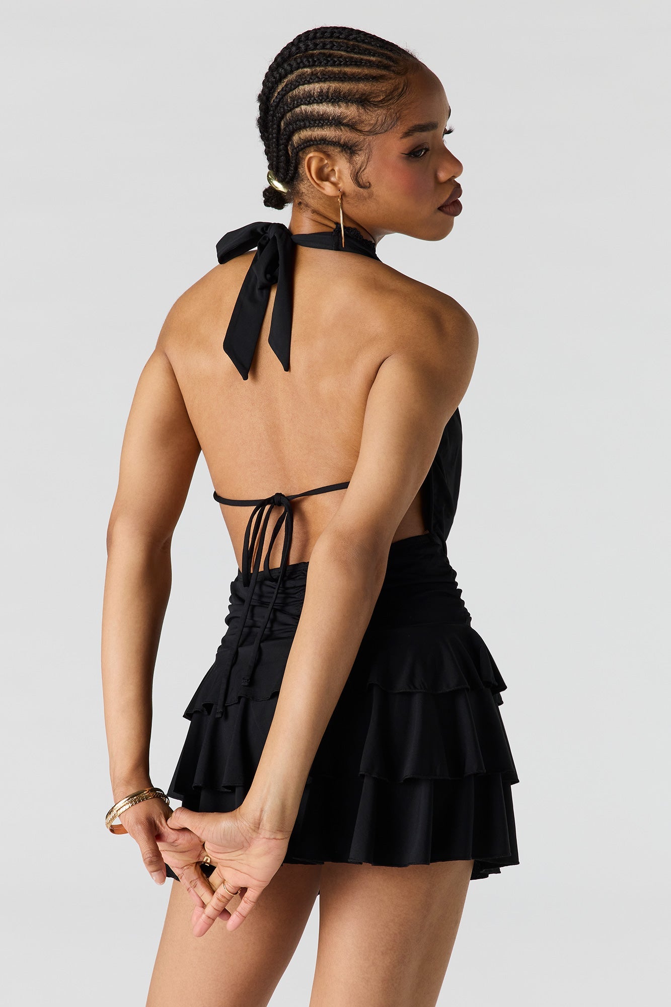 Cowl Neck Ruffled Halter Romper