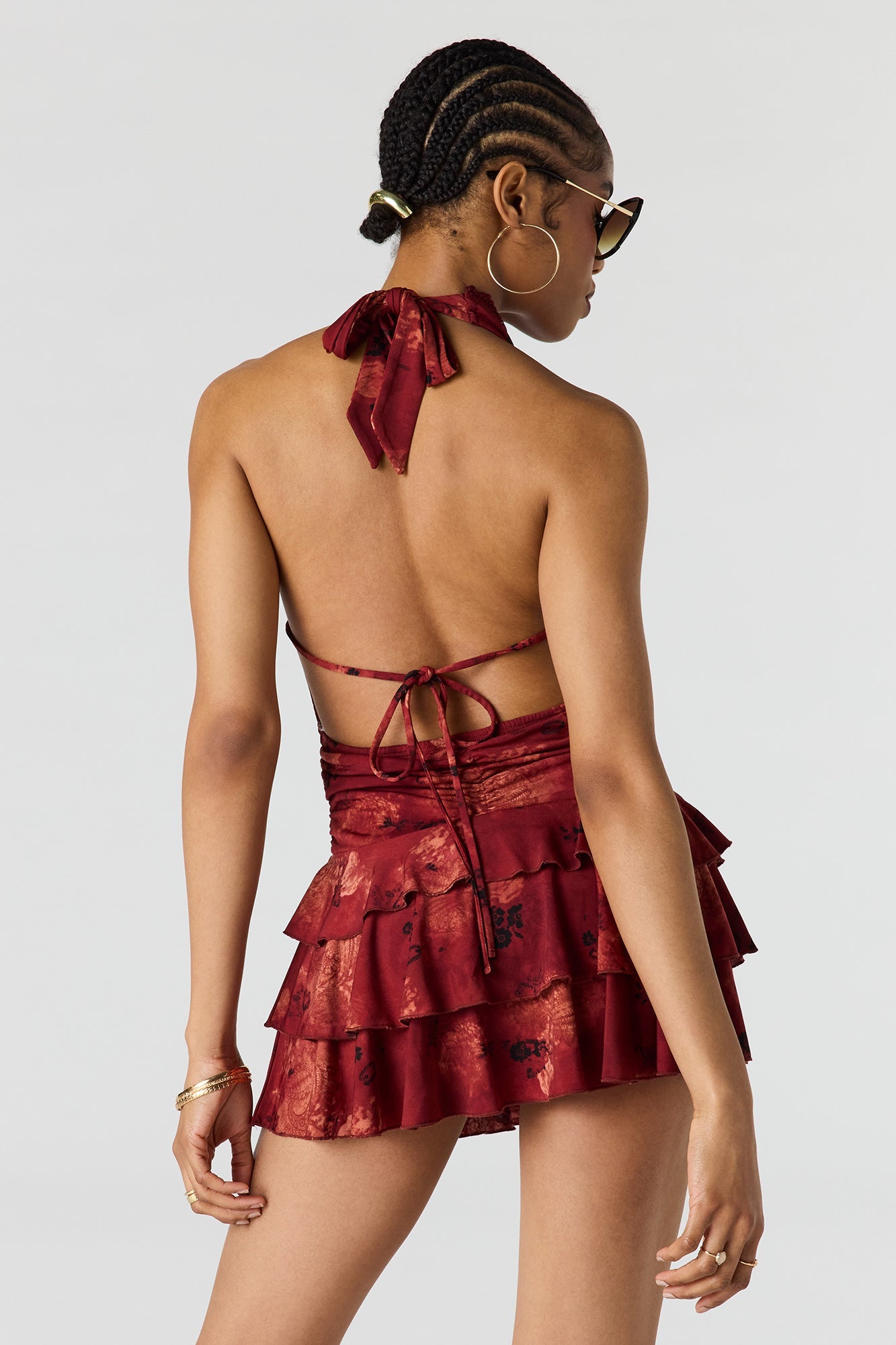Cowl Neck Ruffled Halter Romper